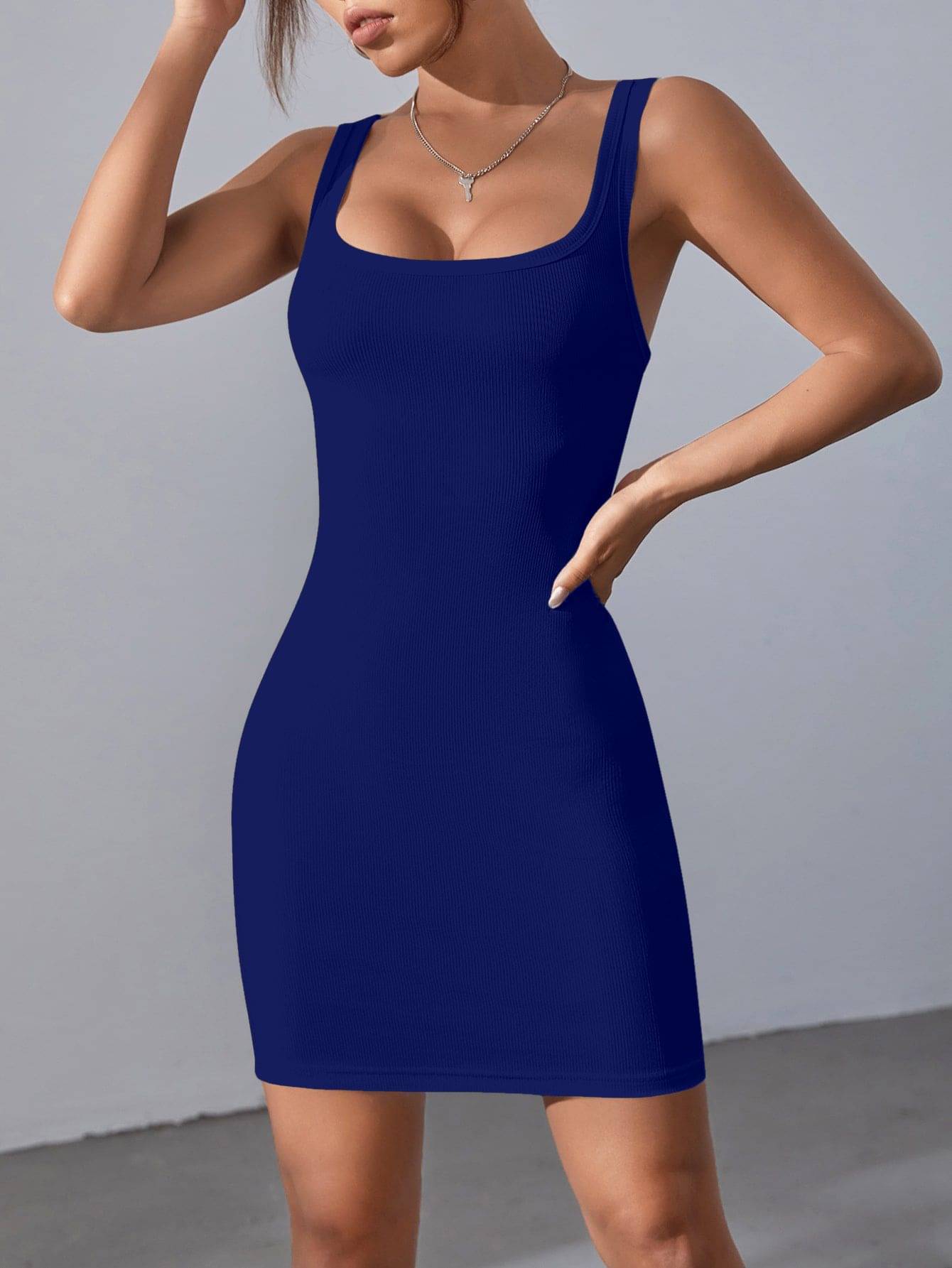     			Aahwan Women Polyester Solid Bodycon Dress ( Dark Blue )