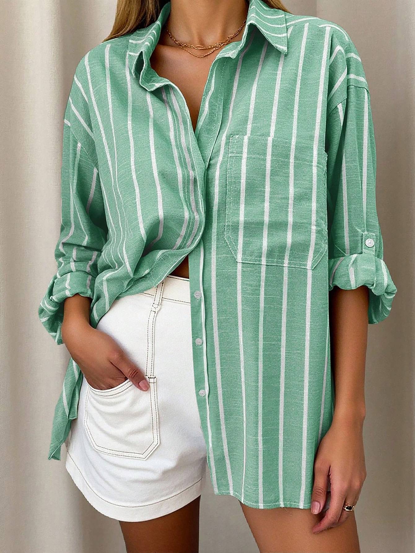     			Aahwan Women Printed Polyester Shirt ( Green )