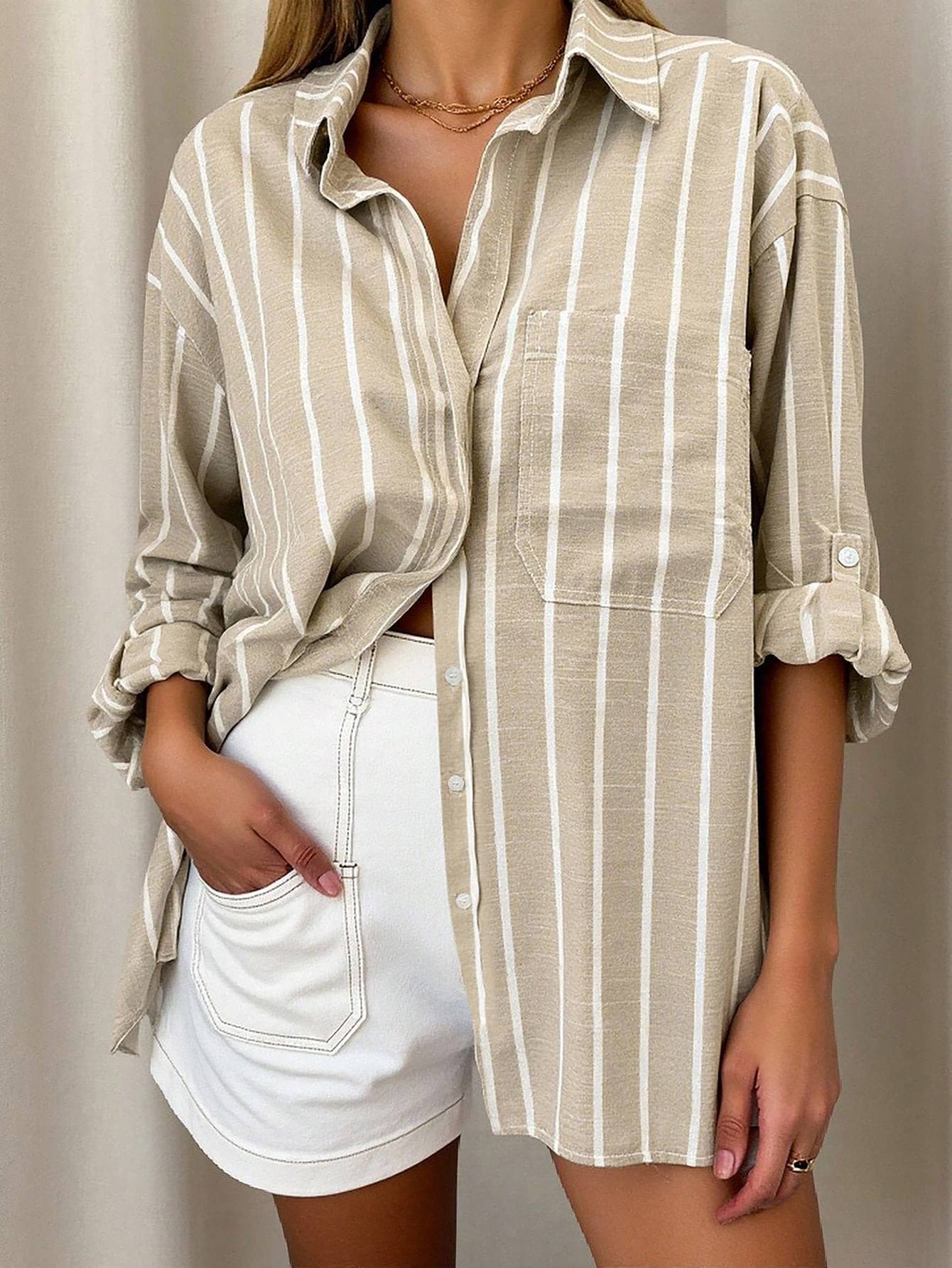     			Aahwan Women Printed Polyester Shirt ( Khaki )