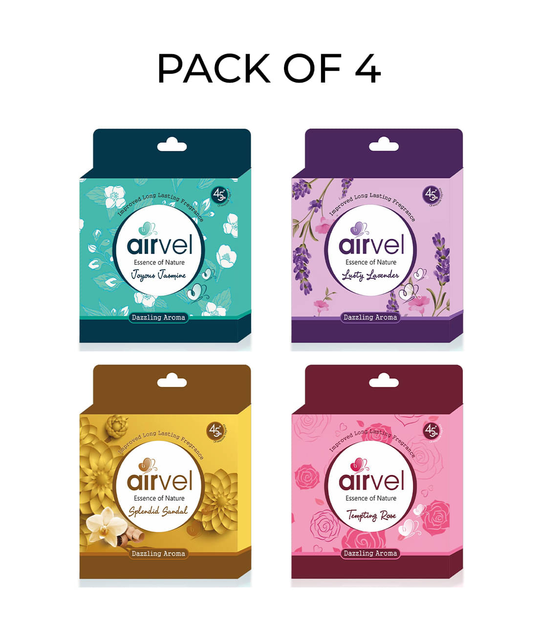     			Airvel Bathroom Air Freshener Blocks Rose, Jasmine, Sandal & Lavender Fragrances 75g ( Pack of 4 )