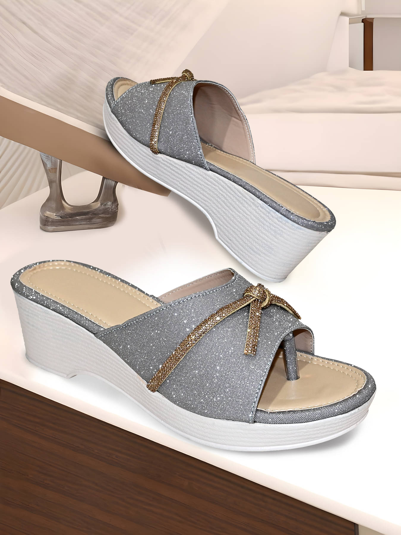     			Altek Gold Women's Slip On Heels