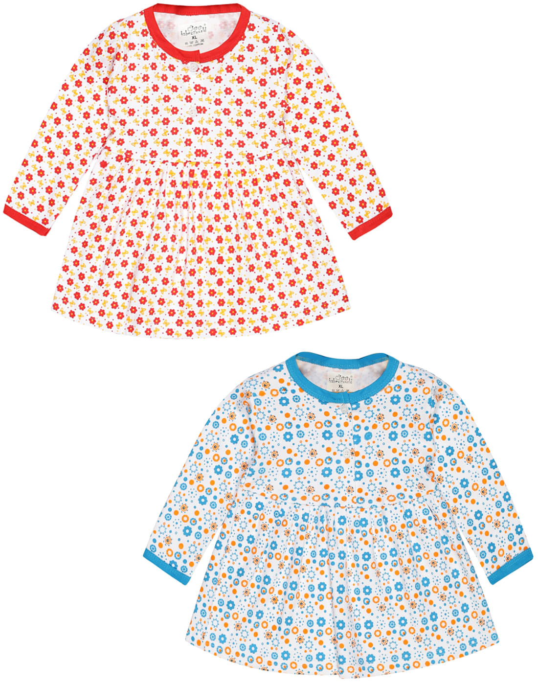     			Babeezworld Pack of 2 Baby Girls Cotton Dress ( Red & Blue )