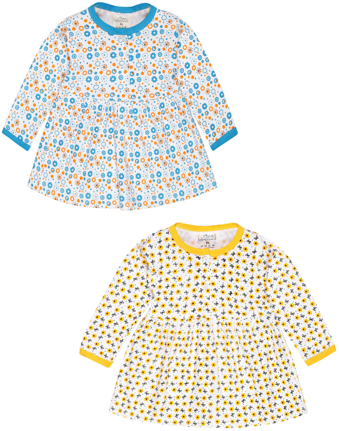     			Babeezworld Pack of 2 Baby Girls Cotton Dress ( Blue & Yellow )