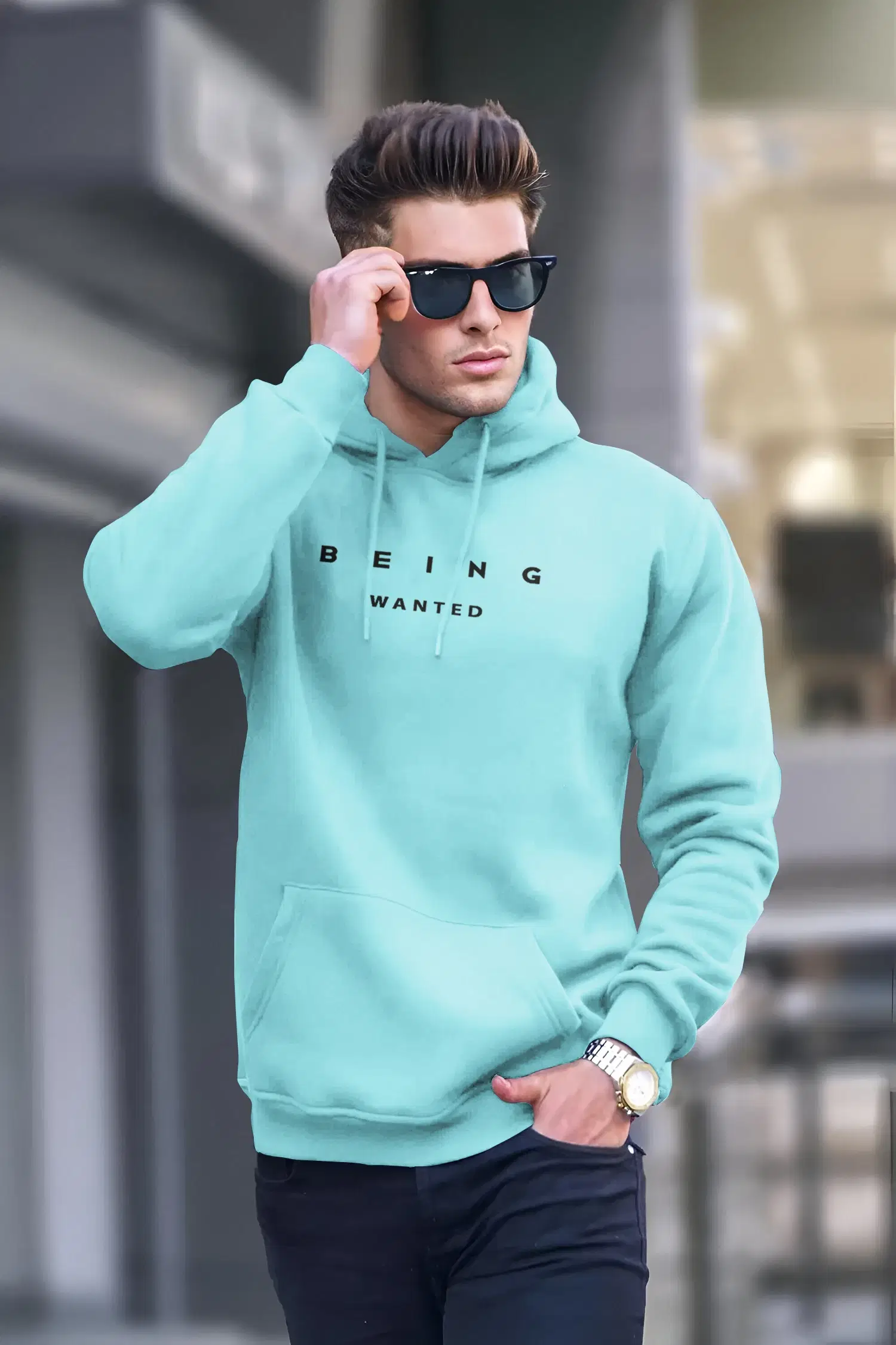     			Being Wanted Cotton Hooded Men's Sweatshirt - Light Blue ( Pack of 1 )