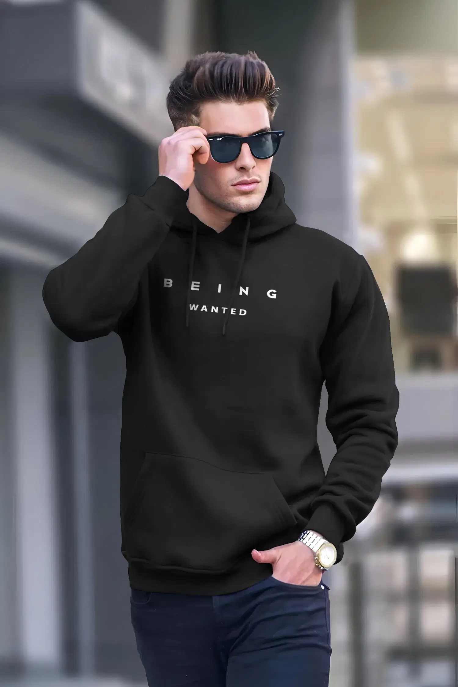 Being Wanted Cotton Hooded Men's Sweatshirt - Black ( Pack of 1 ) Being Wanted Cotton Hooded Men's Sweatshirt - Black ( Pack of 1 )