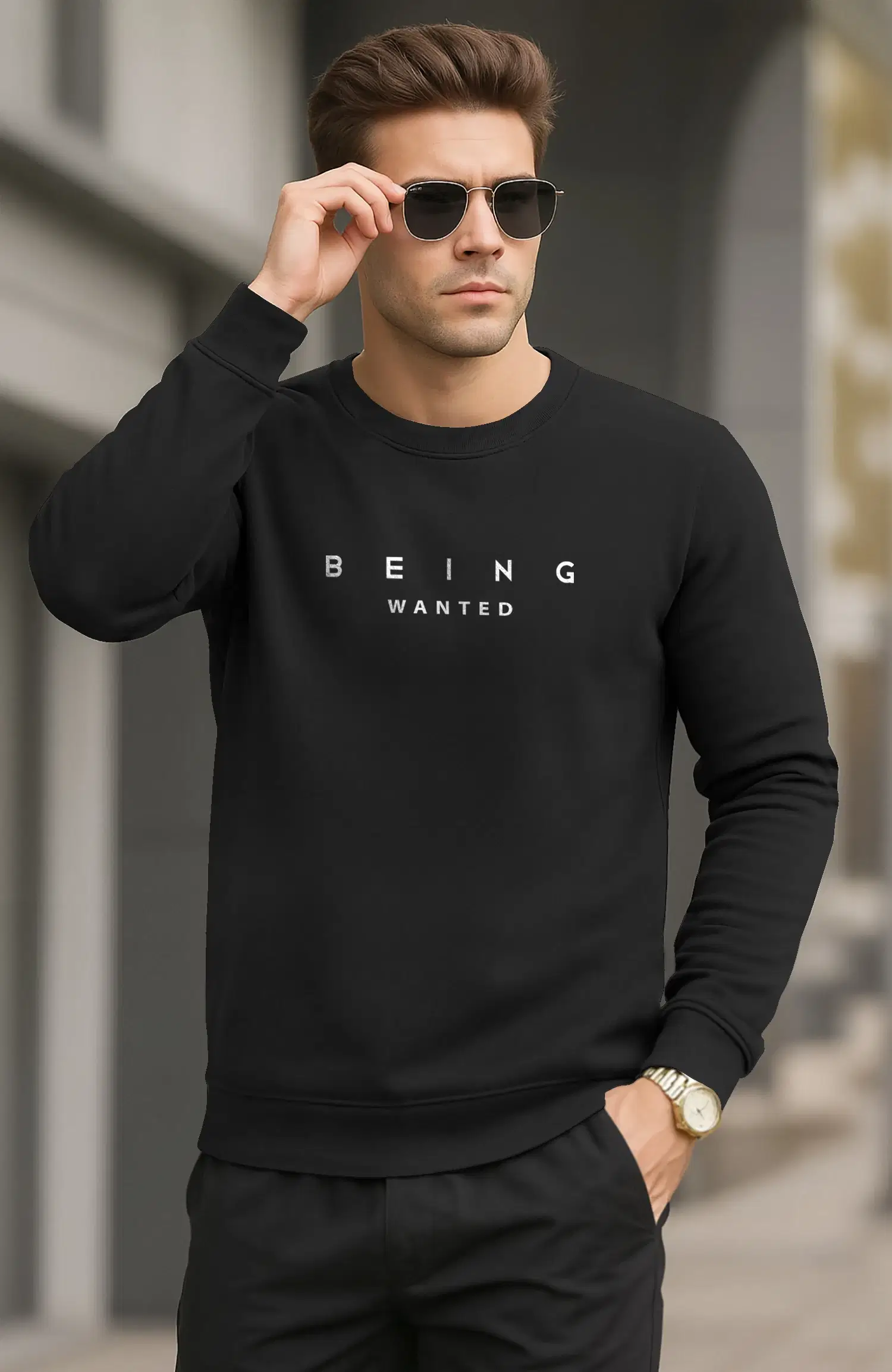     			Being Wanted Cotton Round Neck Men's Sweatshirt - Black ( Pack of 1 )