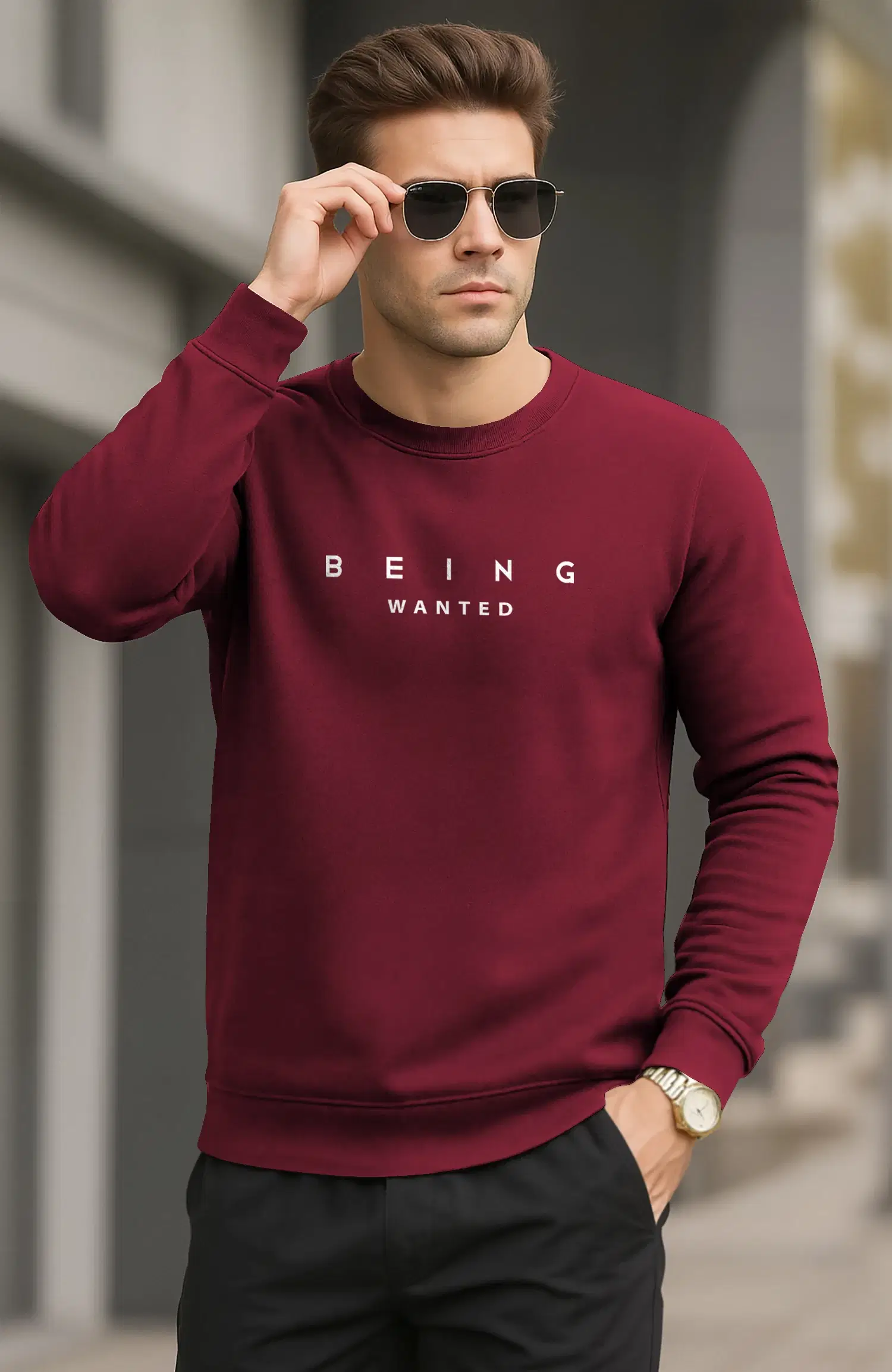     			Being Wanted Cotton Round Neck Men's Sweatshirt - Maroon ( Pack of 1 )