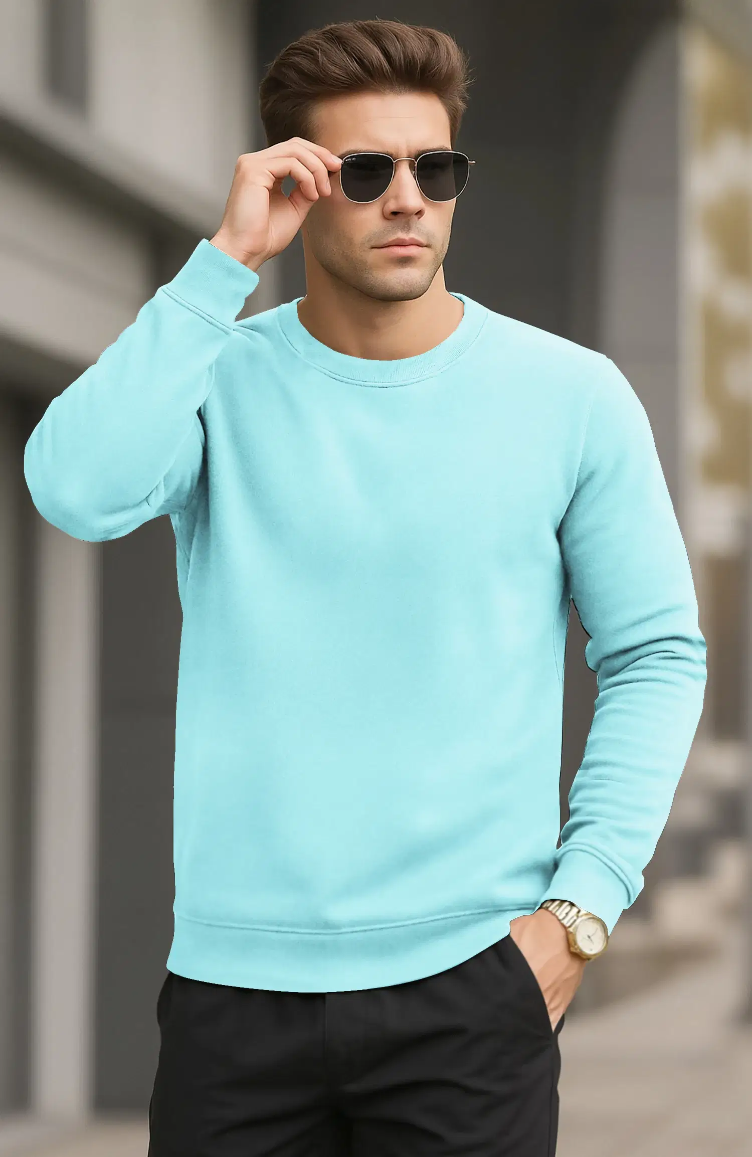     			Being Wanted Cotton Round Neck Men's Sweatshirt - Light Blue ( Pack of 1 )