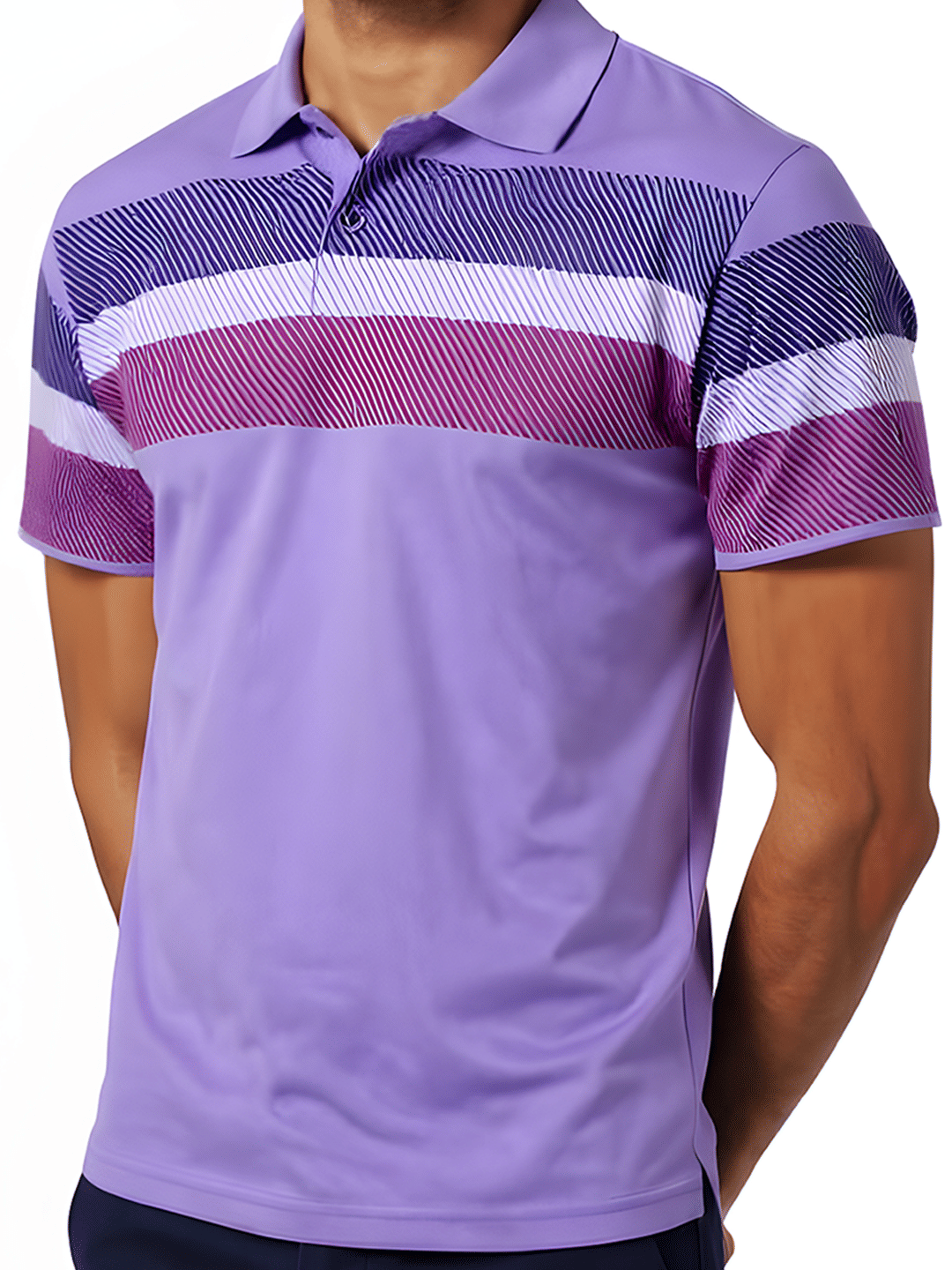 COCOSOUL Men Polyester Regular Fit Printed Polo T Shirt ( Lavender ) COCOSOUL Men Polyester Regular Fit Printed Polo T Shirt ( Lavender )