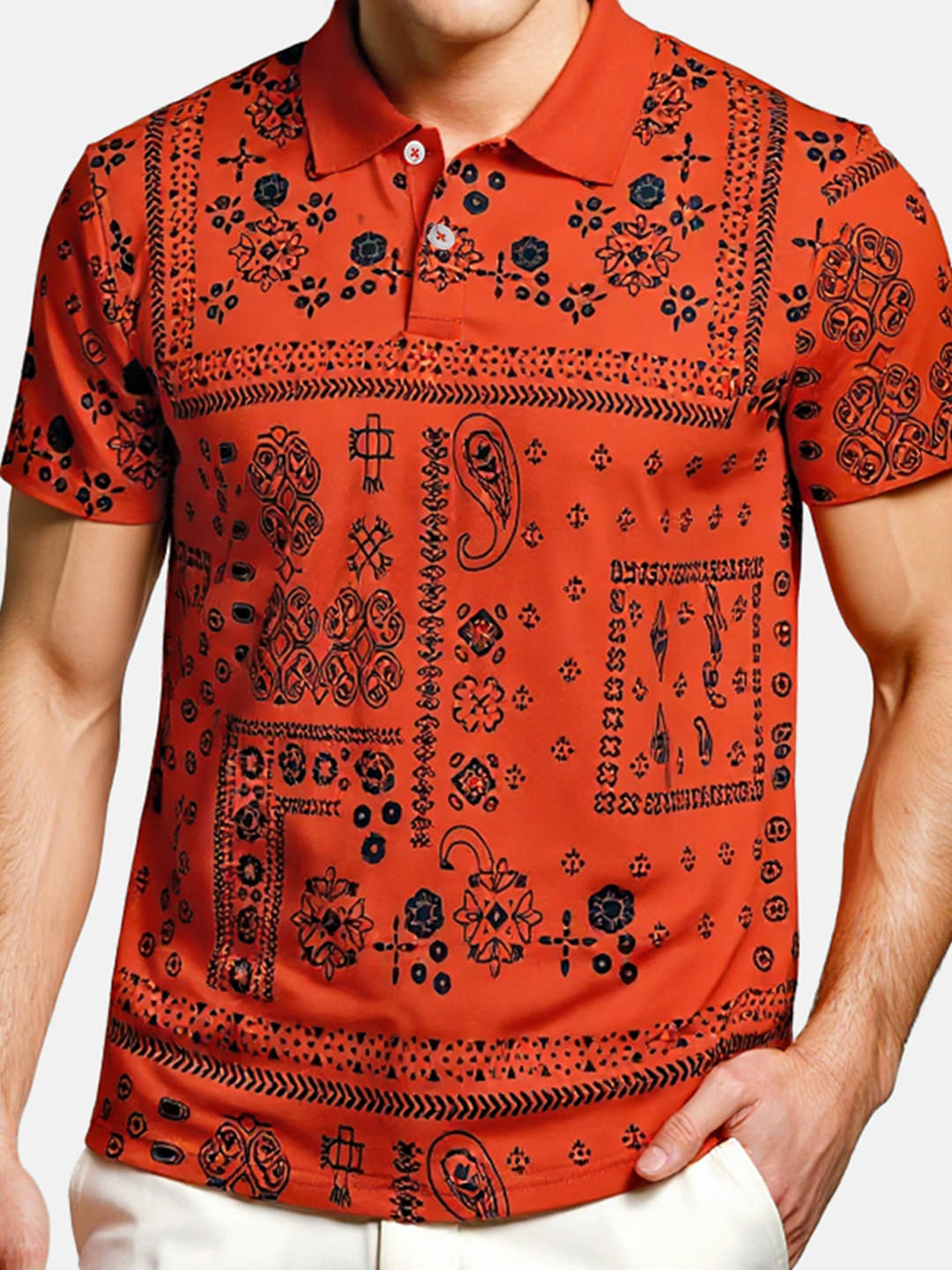     			COCOSOUL Men Polyester Regular Fit Printed Polo T Shirt ( Orange )