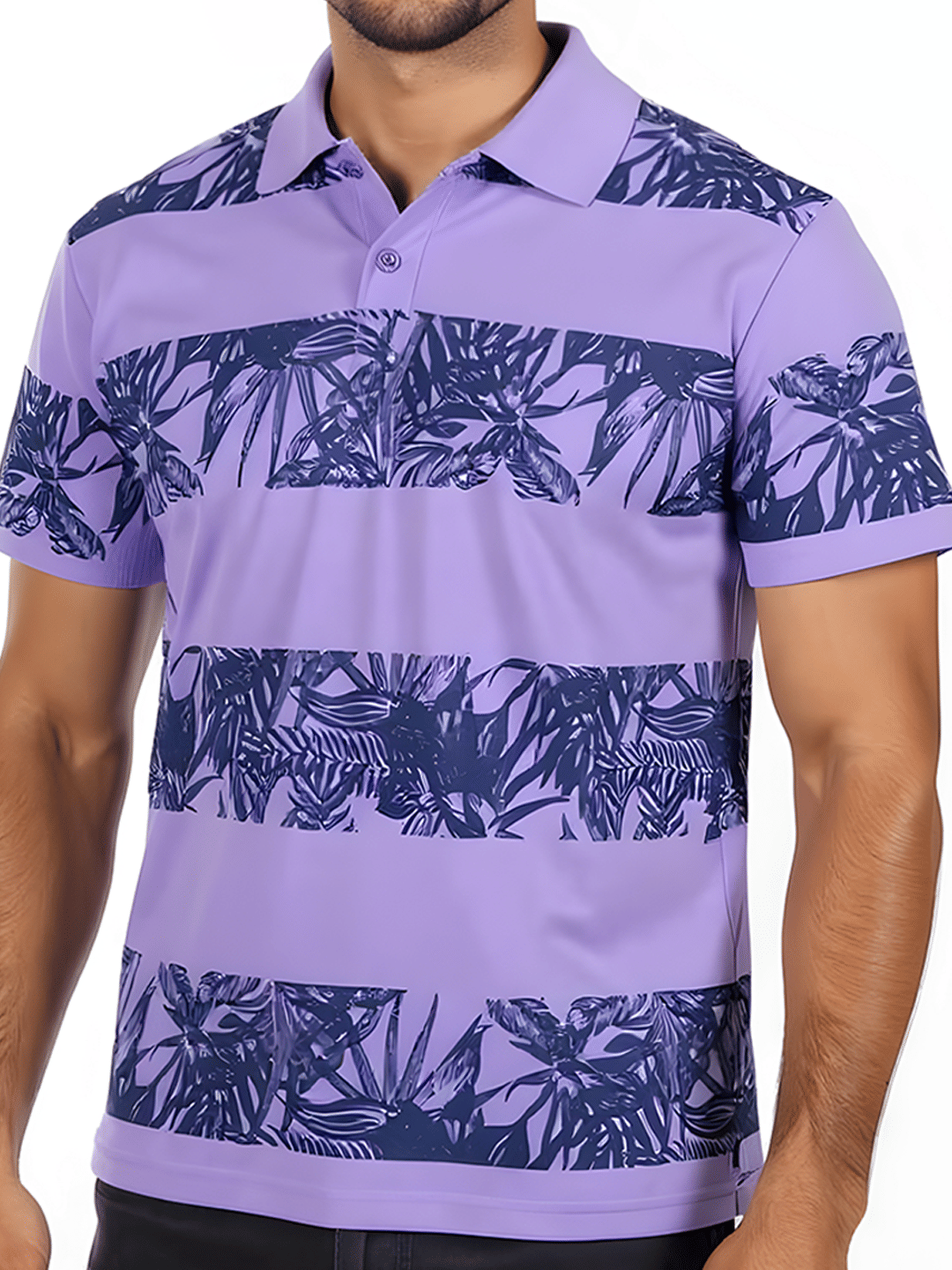 COCOSOUL Men Polyester Regular Fit Printed Polo T Shirt ( Lavender ) COCOSOUL Men Polyester Regular Fit Printed Polo T Shirt ( Lavender )