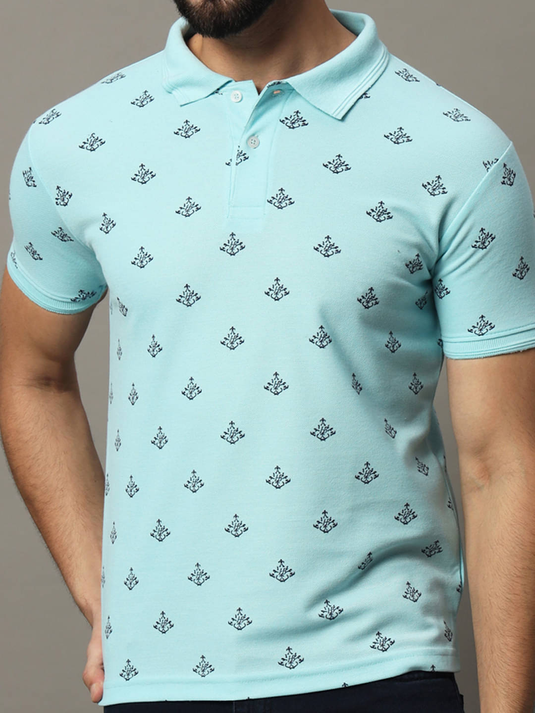     			COCOSOUL Men Polyester Regular Fit Printed Polo T Shirt ( Aqua )