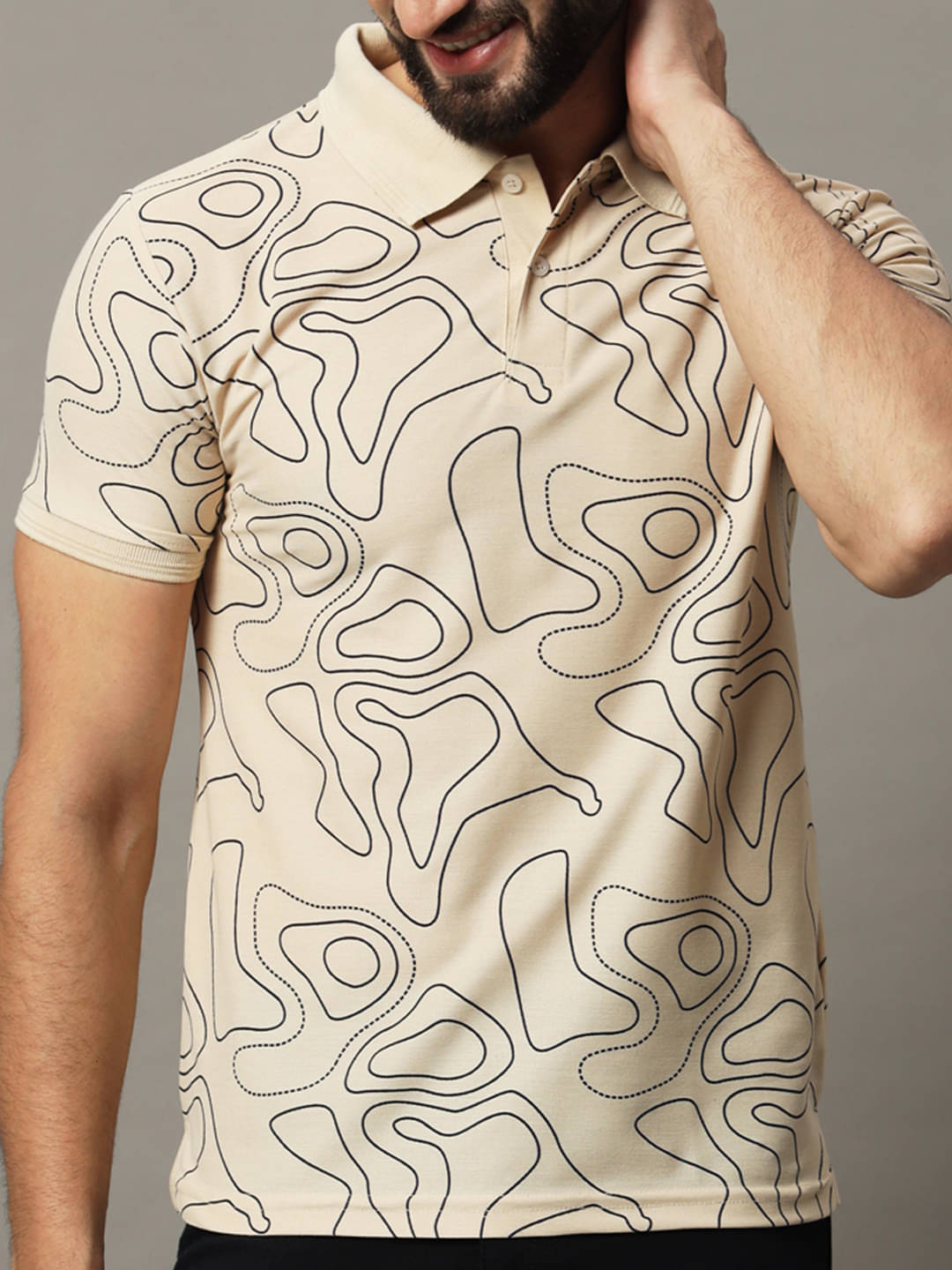     			COCOSOUL Men Polyester Regular Fit Printed Polo T Shirt ( Beige )