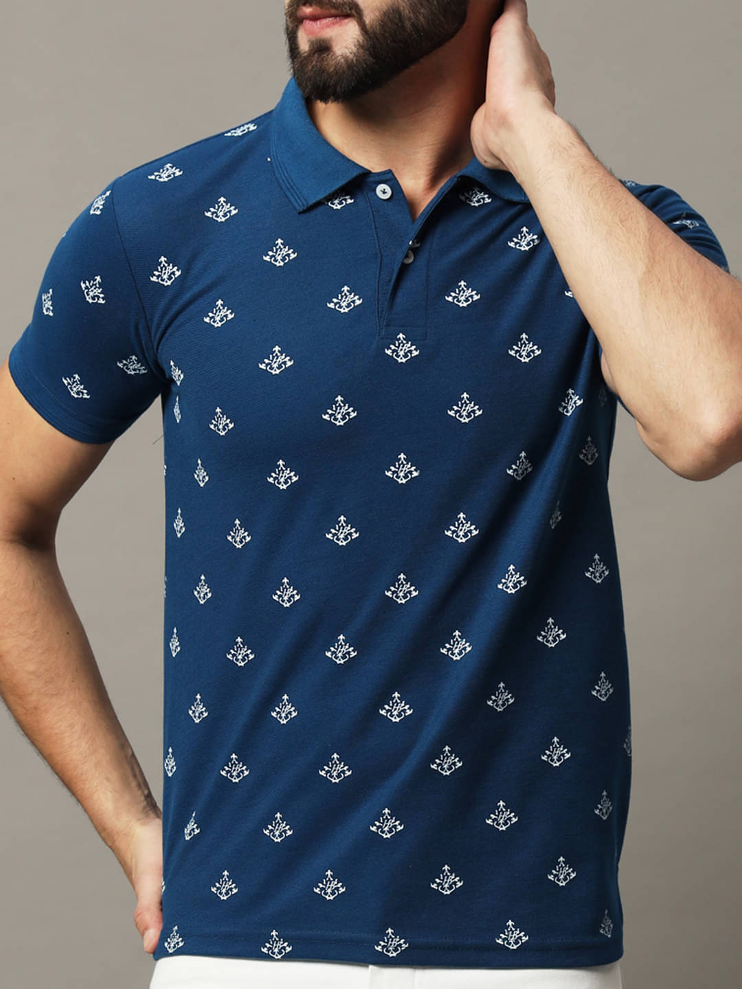     			COCOSOUL Men Polyester Regular Fit Printed Polo T Shirt ( Blue )