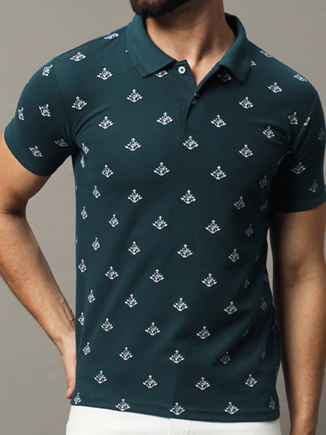 COCOSOUL Men Polyester Regular Fit Printed Polo T Shirt ( Dark Green ) COCOSOUL Men Polyester Regular Fit Printed Polo T Shirt ( Dark Green )