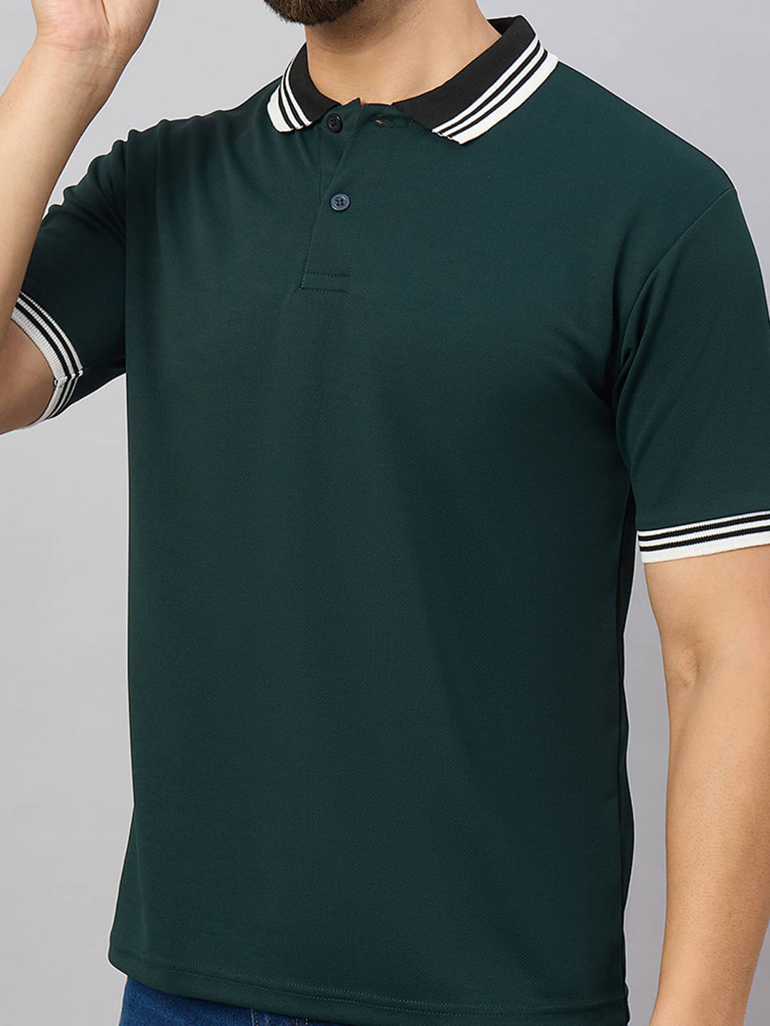     			COCOSOUL Men Polyester Regular Fit Solid Polo T Shirt ( Dark Green )