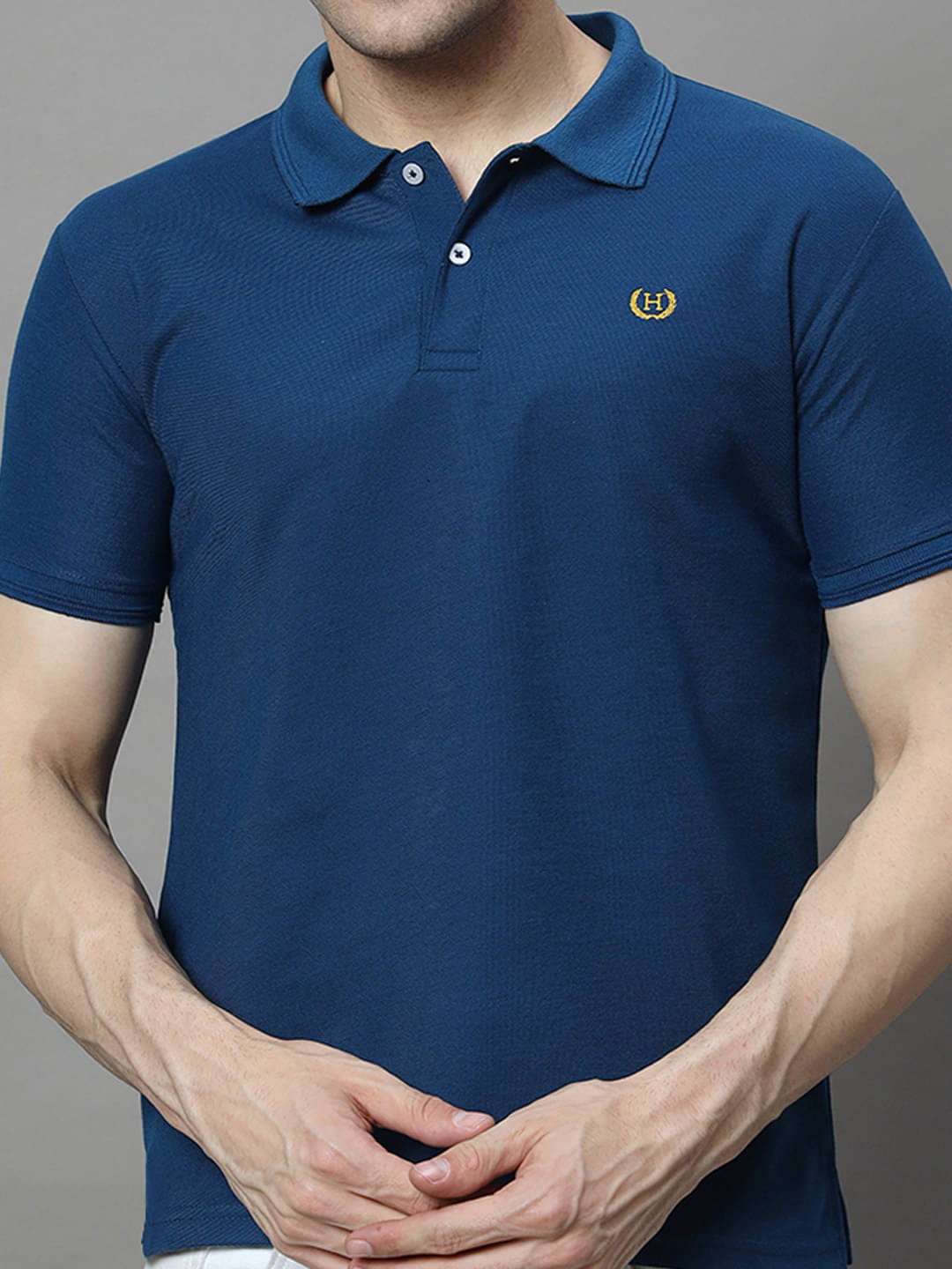 COCOSOUL Men Polyester Regular Fit Solid Polo T Shirt ( Blue )     			COCOSOUL Men Polyester Regular Fit Solid Polo T Shirt ( Blue )