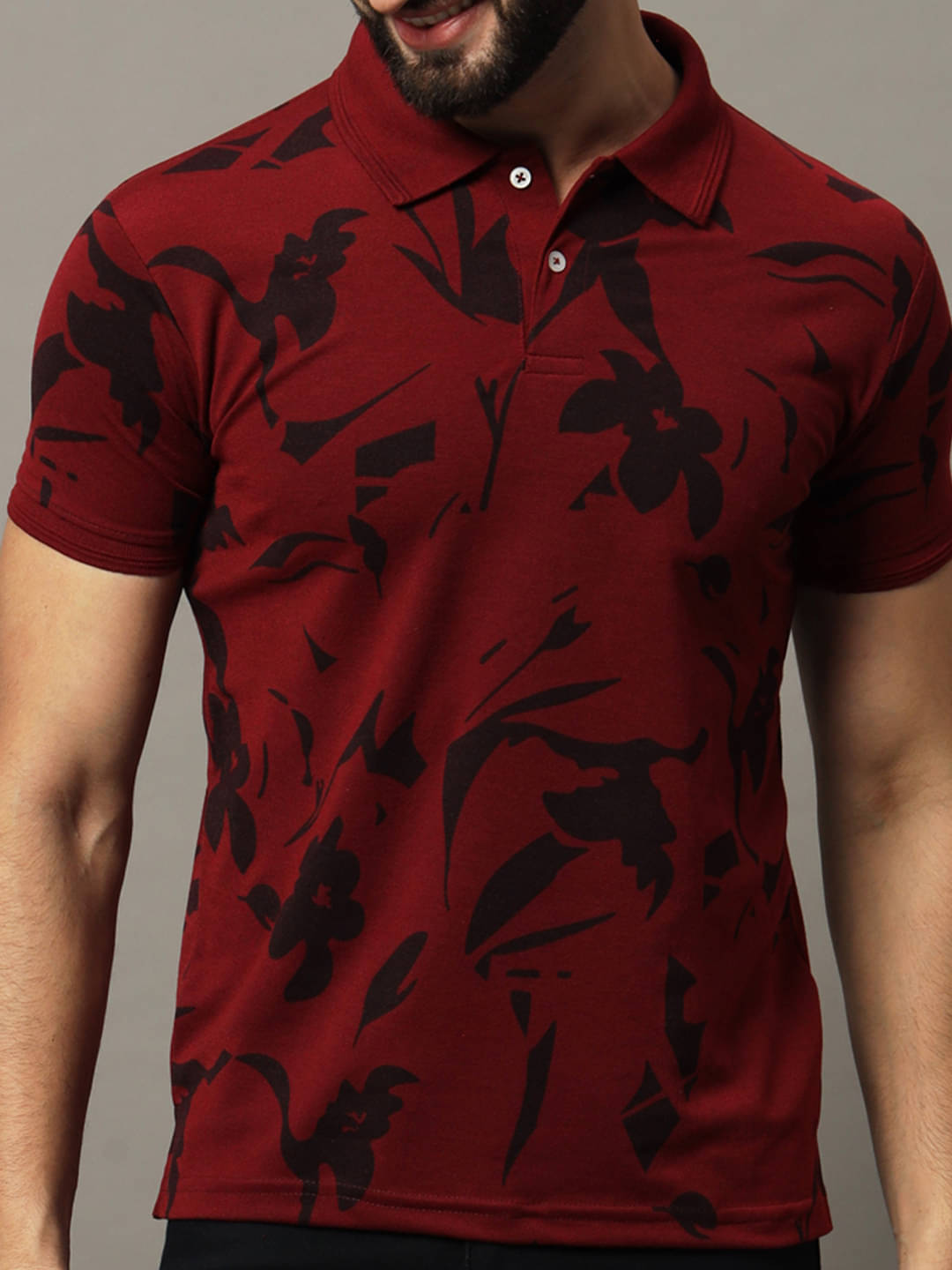     			COCOSOUL Men Polyester Regular Fit Printed Polo T Shirt ( Maroon )
