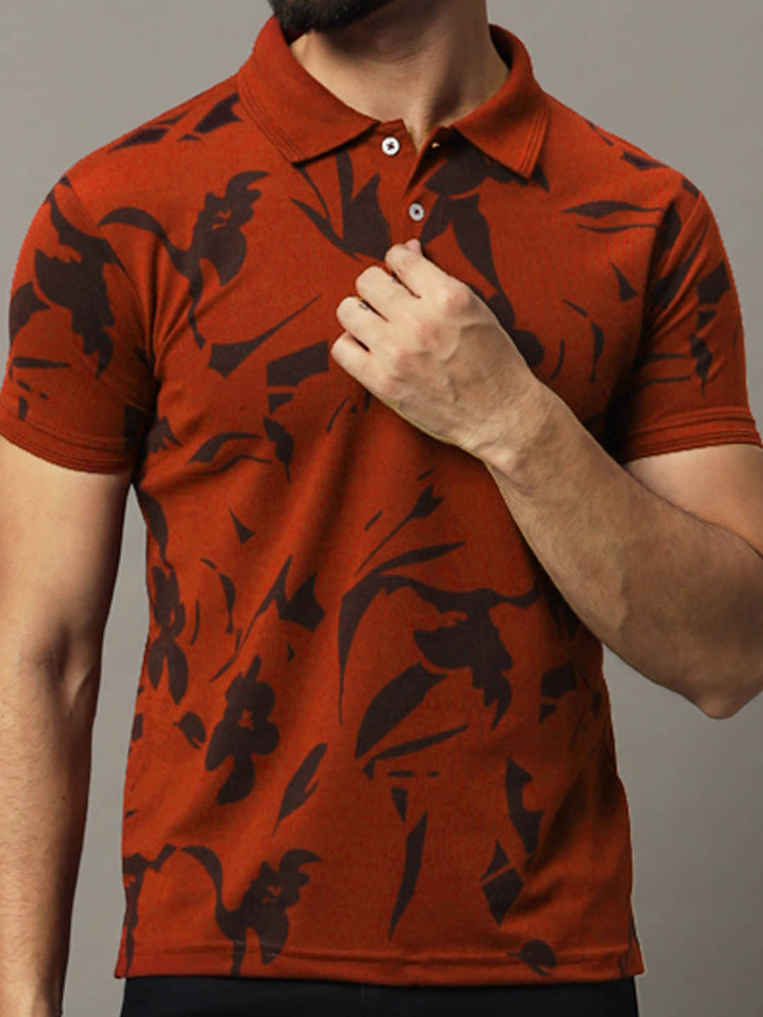     			COCOSOUL Men Polyester Regular Fit Printed Polo T Shirt ( Rust )