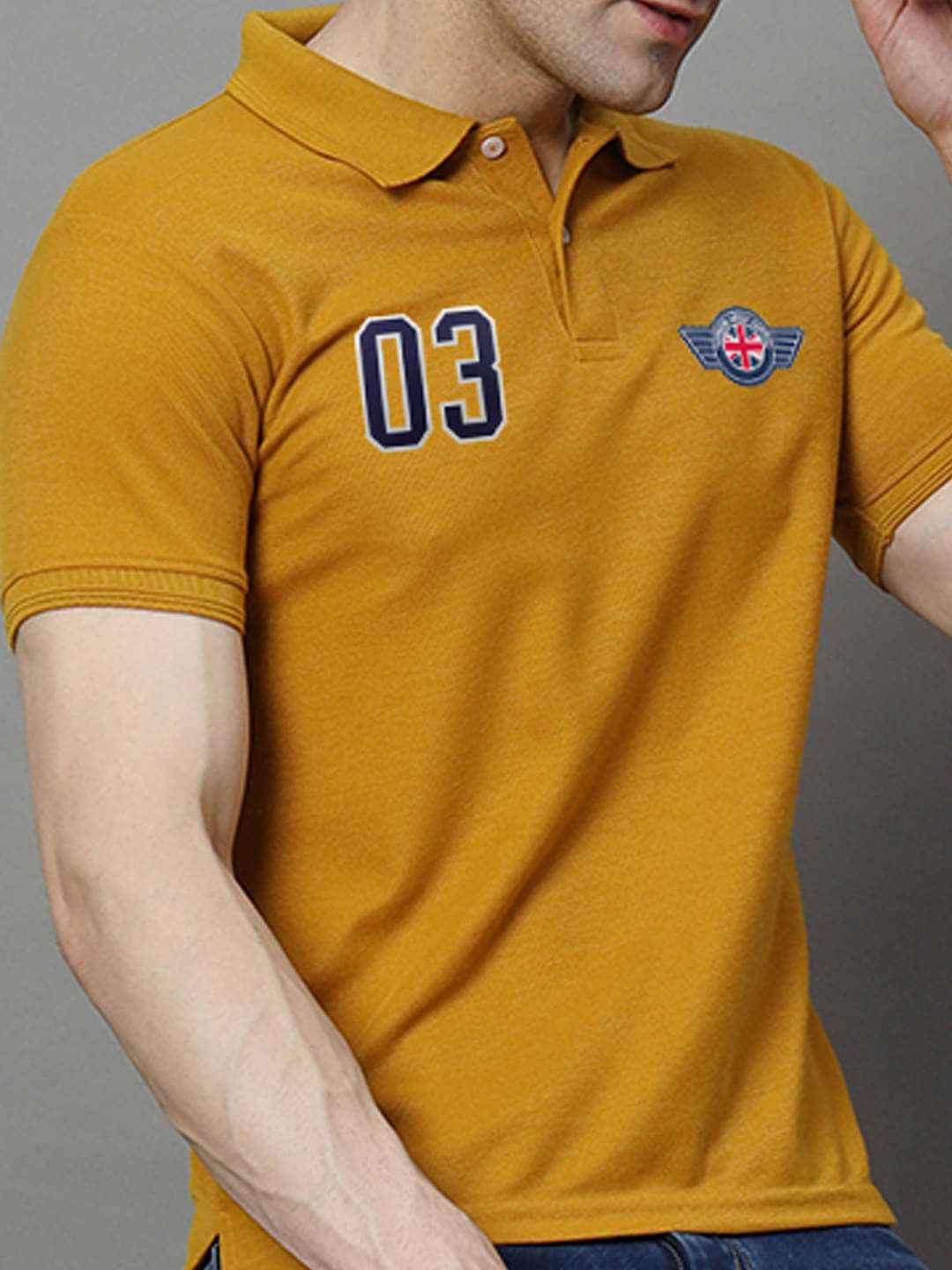 COCOSOUL Men Polyester Regular Fit Printed Polo T Shirt ( Mustard ) COCOSOUL Men Polyester Regular Fit Printed Polo T Shirt ( Mustard )