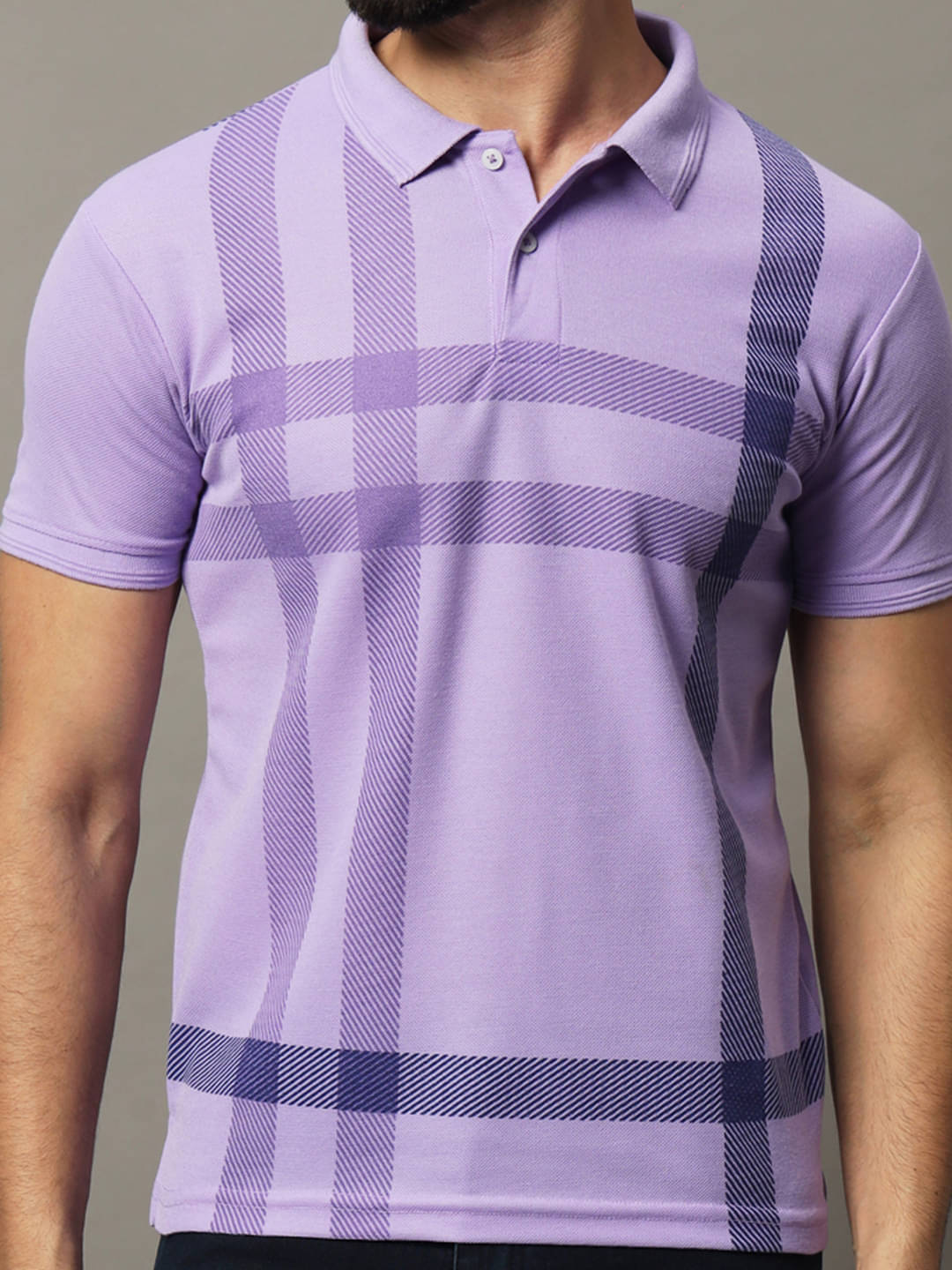     			COCOSOUL Men Polyester Regular Fit Printed Polo T Shirt ( Lavender )