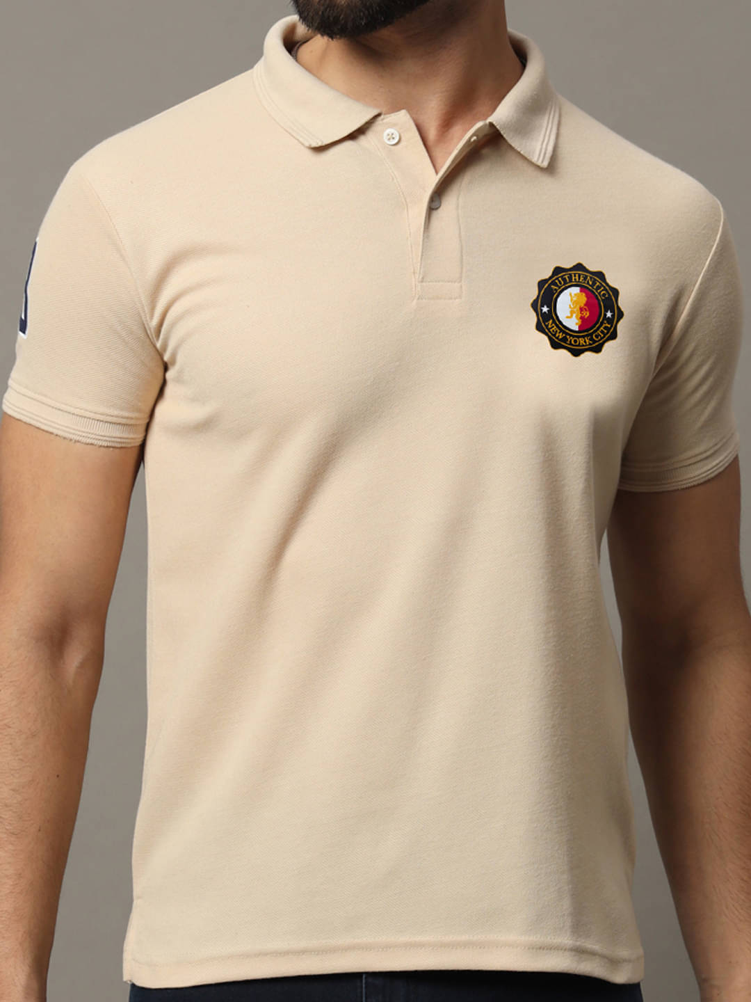     			COCOSOUL Men Polyester Regular Fit Printed Polo T Shirt ( Beige )