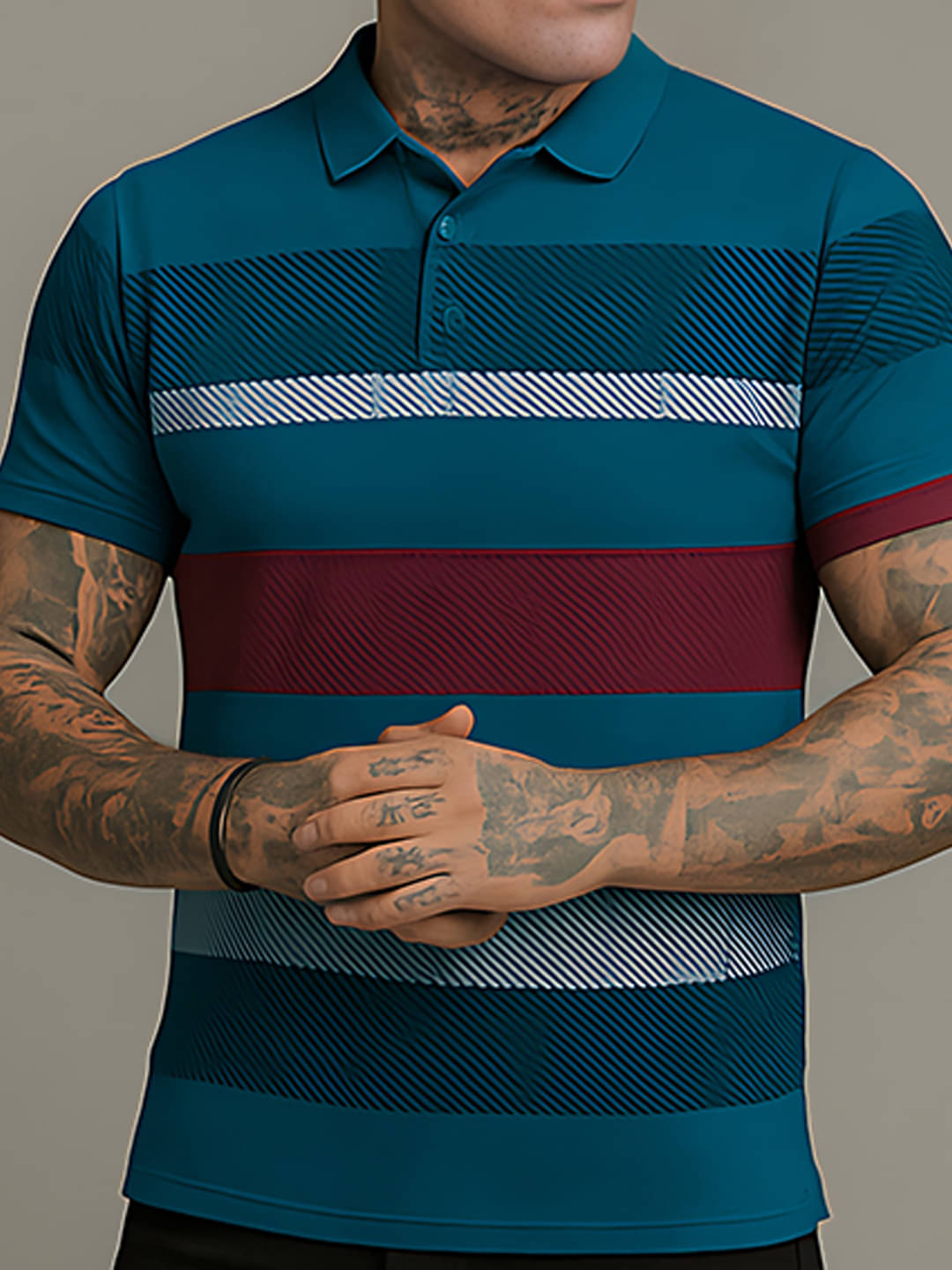     			COCOSOUL Men Polyester Regular Fit Printed Polo T Shirt ( Teal Blue )