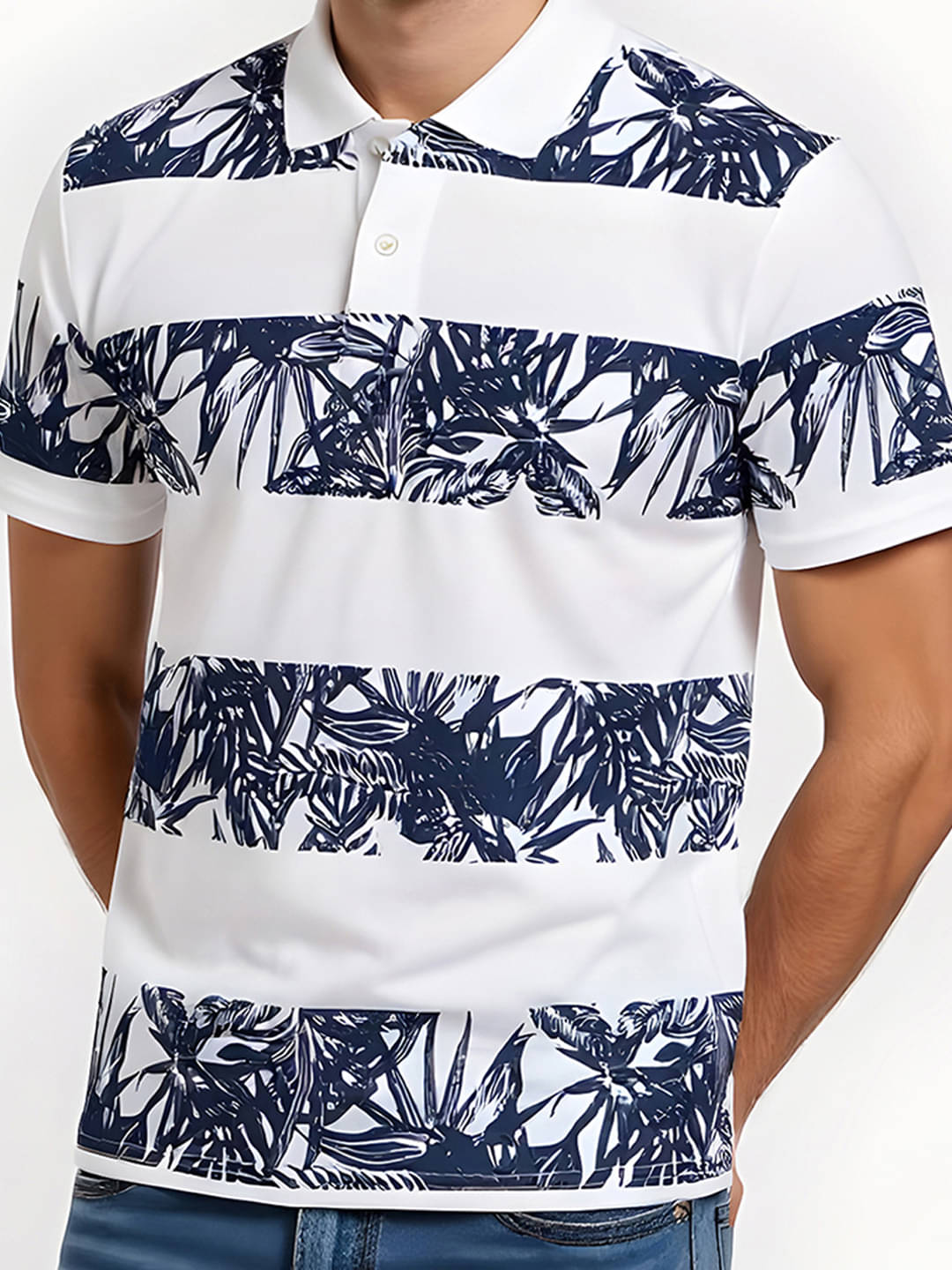 COCOSOUL Men Polyester Regular Fit Printed Polo T Shirt ( White ) COCOSOUL Men Polyester Regular Fit Printed Polo T Shirt ( White )