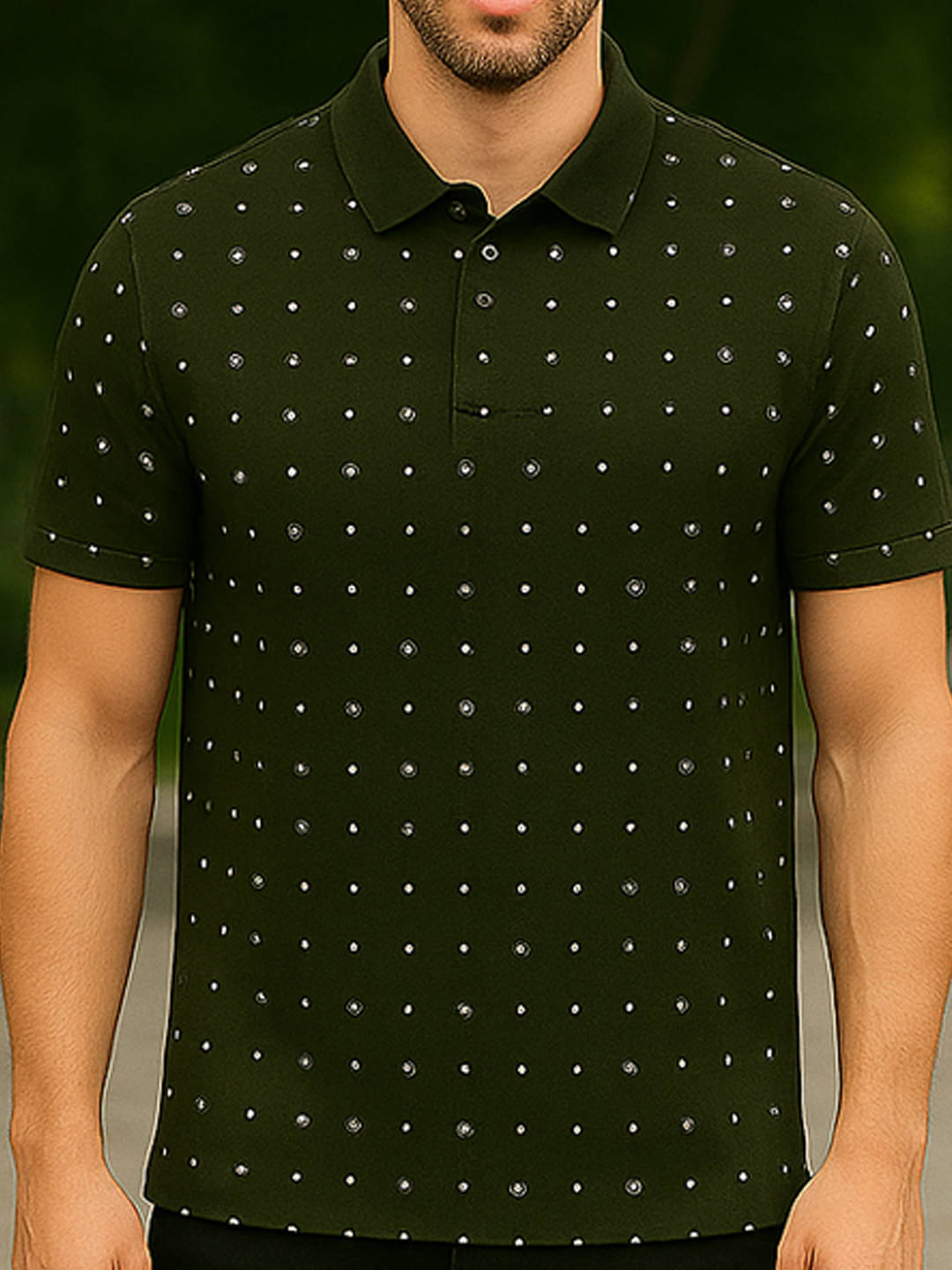 COCOSOUL Men Polyester Regular Fit Printed Polo T Shirt ( Olive ) COCOSOUL Men Polyester Regular Fit Printed Polo T Shirt ( Olive )