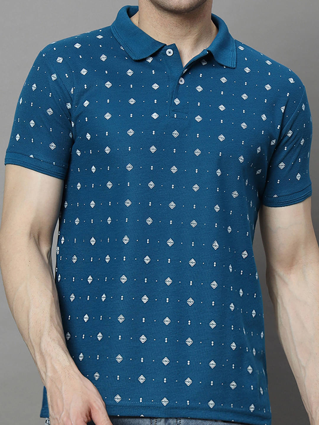     			COCOSOUL Men Polyester Regular Fit Printed Polo T Shirt ( Teal Blue )