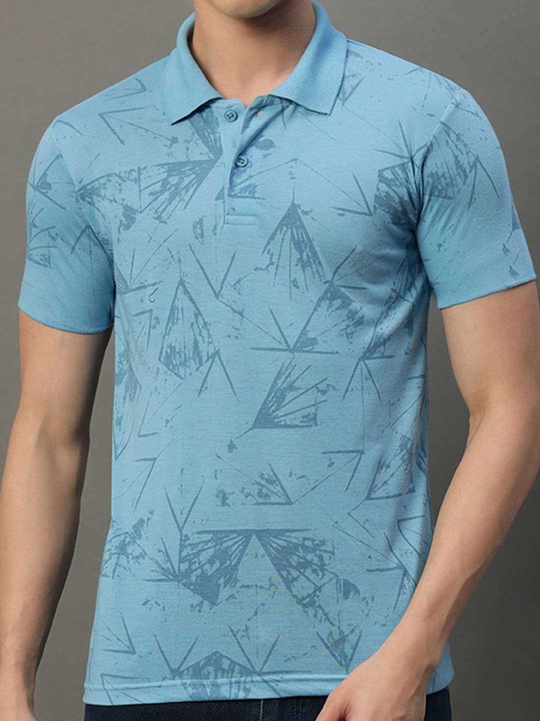 COCOSOUL Men Polyester Regular Fit Printed Polo T Shirt ( Light Blue ) COCOSOUL Men Polyester Regular Fit Printed Polo T Shirt ( Light Blue )
