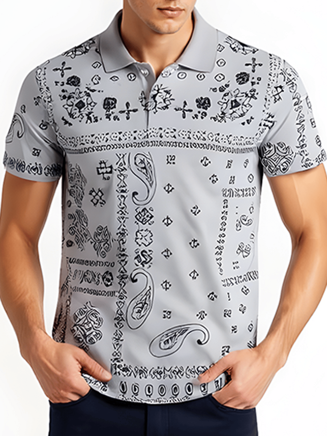 COCOSOUL Men Polyester Regular Fit Printed Polo T Shirt ( Grey )     			COCOSOUL Men Polyester Regular Fit Printed Polo T Shirt ( Grey )