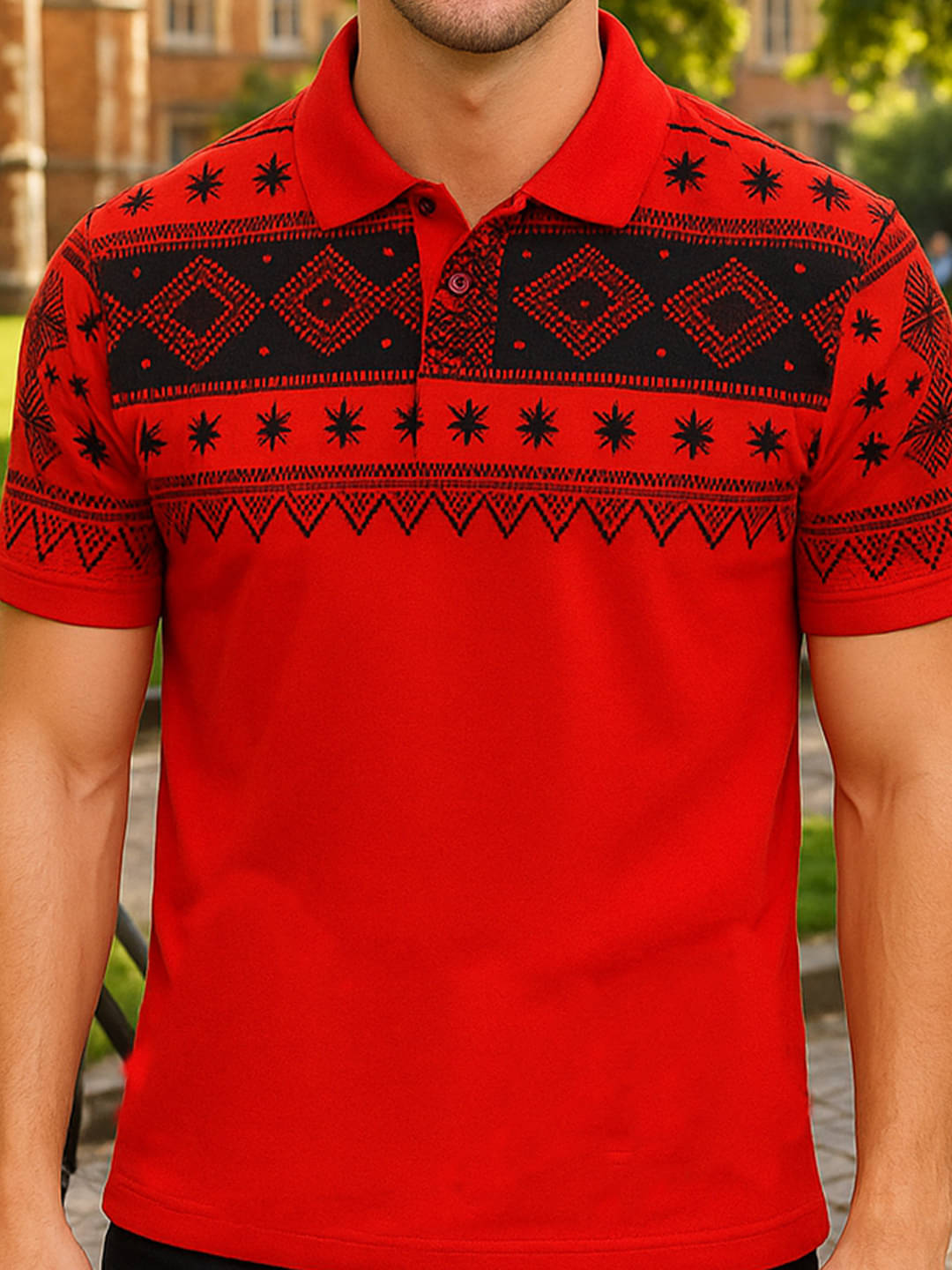     			COCOSOUL Men Polyester Regular Fit Printed Polo T Shirt ( Rust )