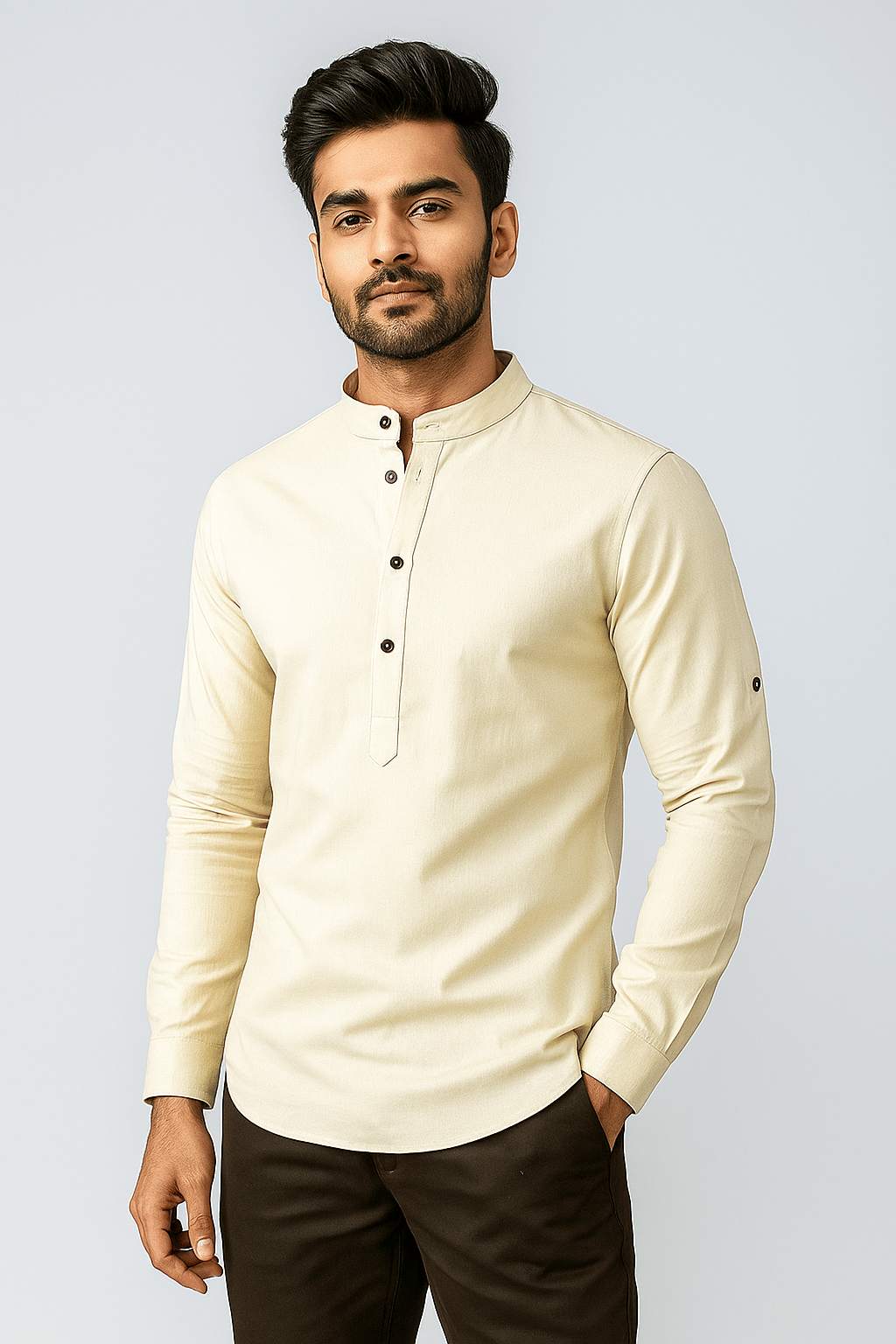 CROWNTAIL Beige Cotton Men's Regular Kurta ( Pack of 1 ) CROWNTAIL Beige Cotton Men's Regular Kurta ( Pack of 1 )