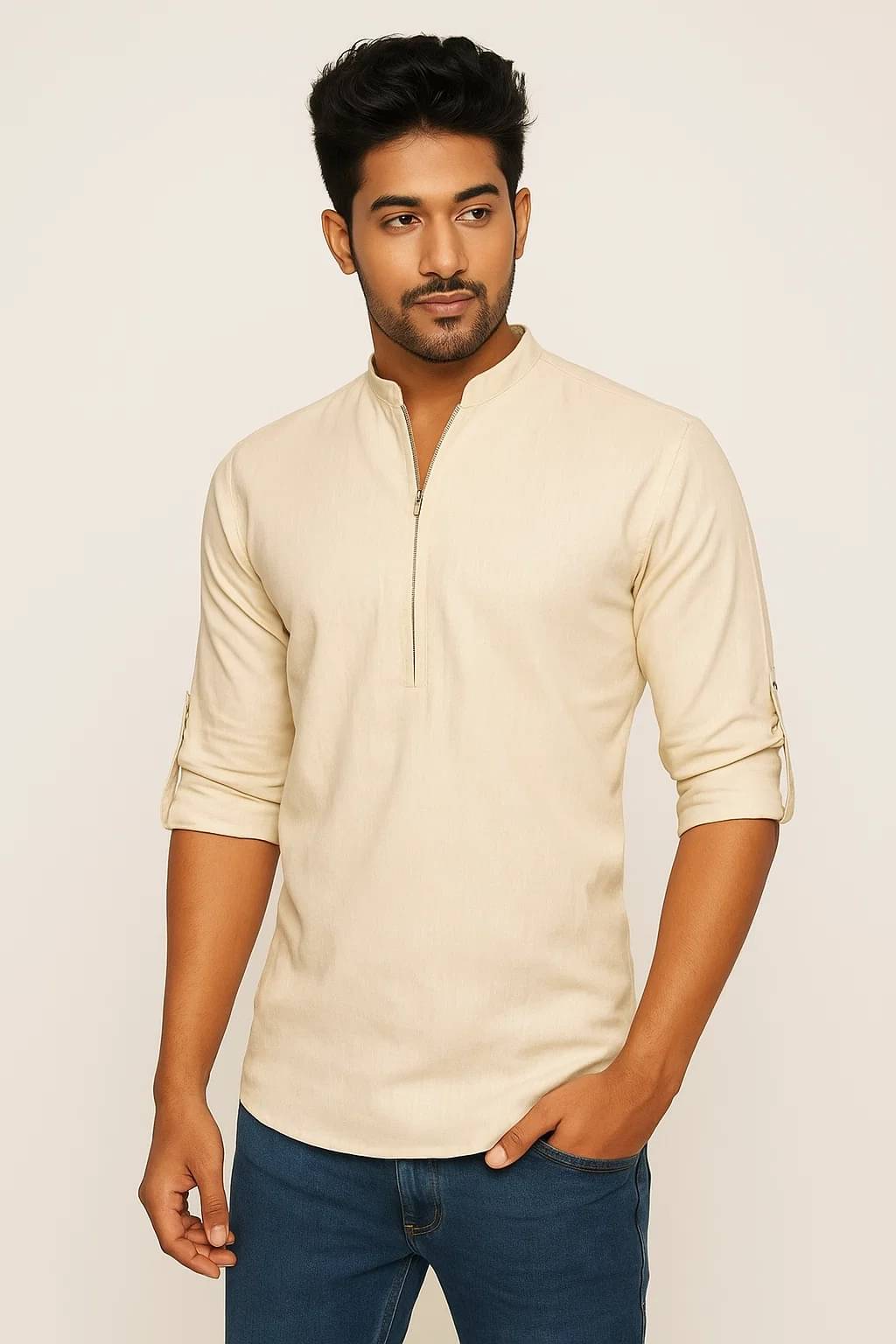     			CROWNTAIL Beige Cotton Men's Regular Kurta ( Pack of 1 )