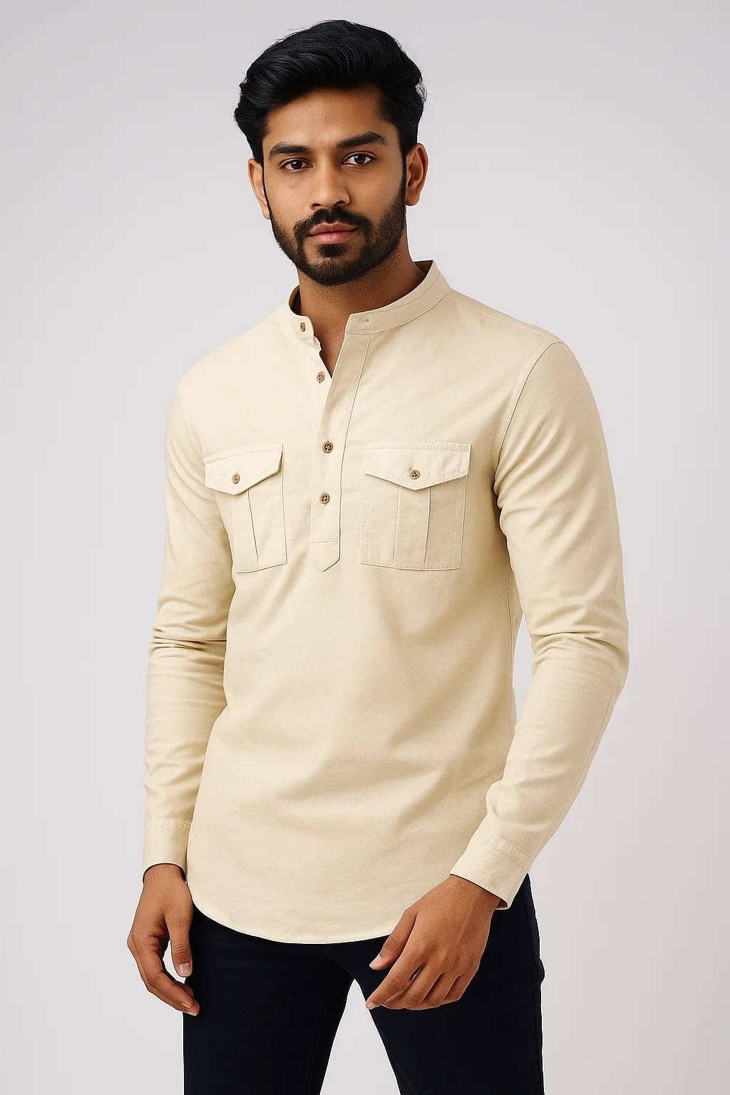     			CROWNTAIL Beige Cotton Men's Regular Kurta ( Pack of 1 )