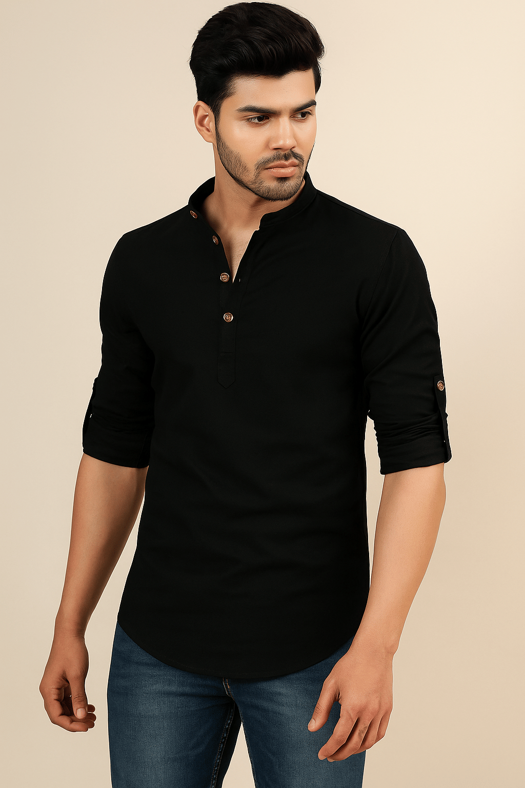     			CROWNTAIL Black Cotton Men's Regular Kurta ( Pack of 1 )