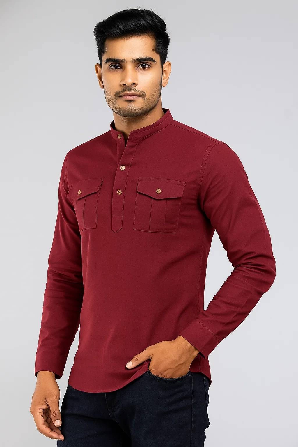     			CROWNTAIL Maroon Cotton Men's Regular Kurta ( Pack of 1 )