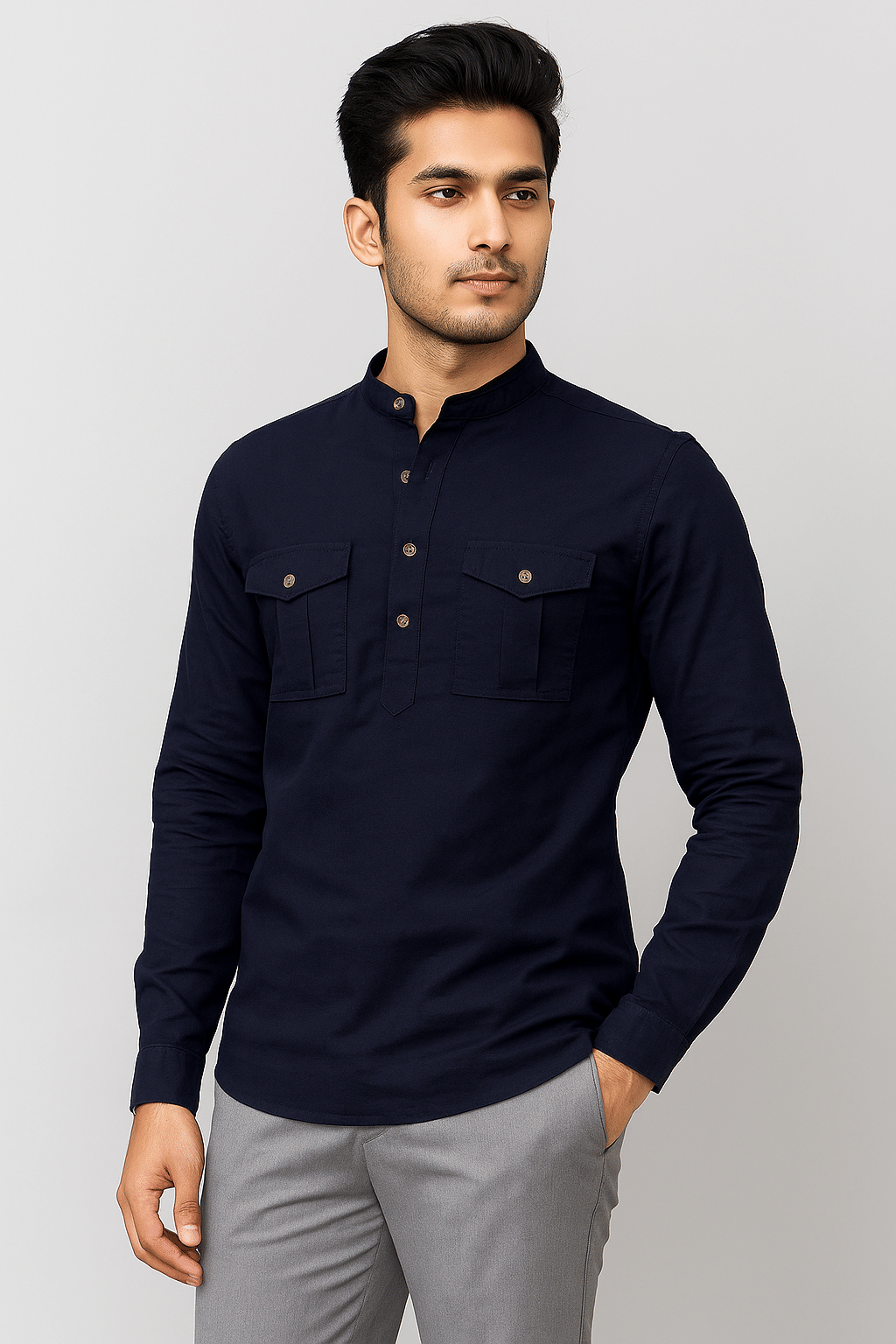 CROWNTAIL Navy Blue Cotton Men's Regular Kurta ( Pack of 1 ) CROWNTAIL Navy Blue Cotton Men's Regular Kurta ( Pack of 1 )
