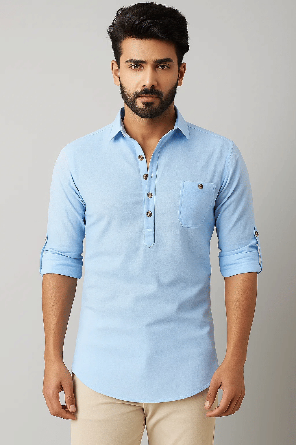     			CROWNTAIL Sky Blue Cotton Men's Regular Kurta ( Pack of 1 )