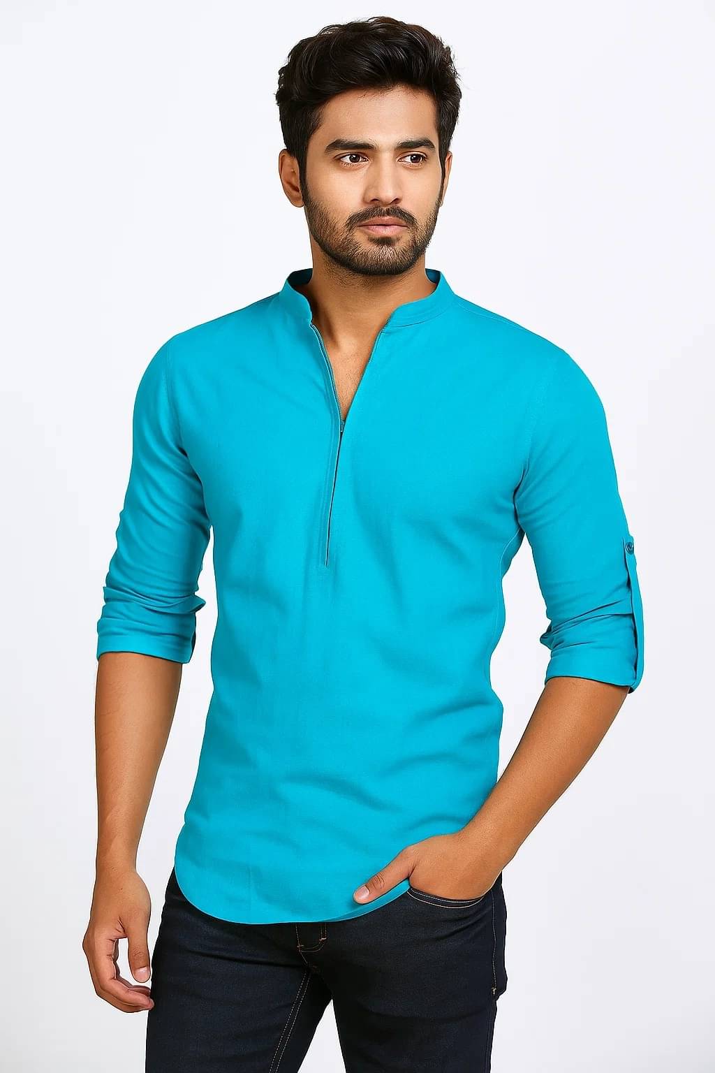 CROWNTAIL Turquoise Cotton Men's Regular Kurta ( Pack of 1 ) CROWNTAIL Turquoise Cotton Men's Regular Kurta ( Pack of 1 )