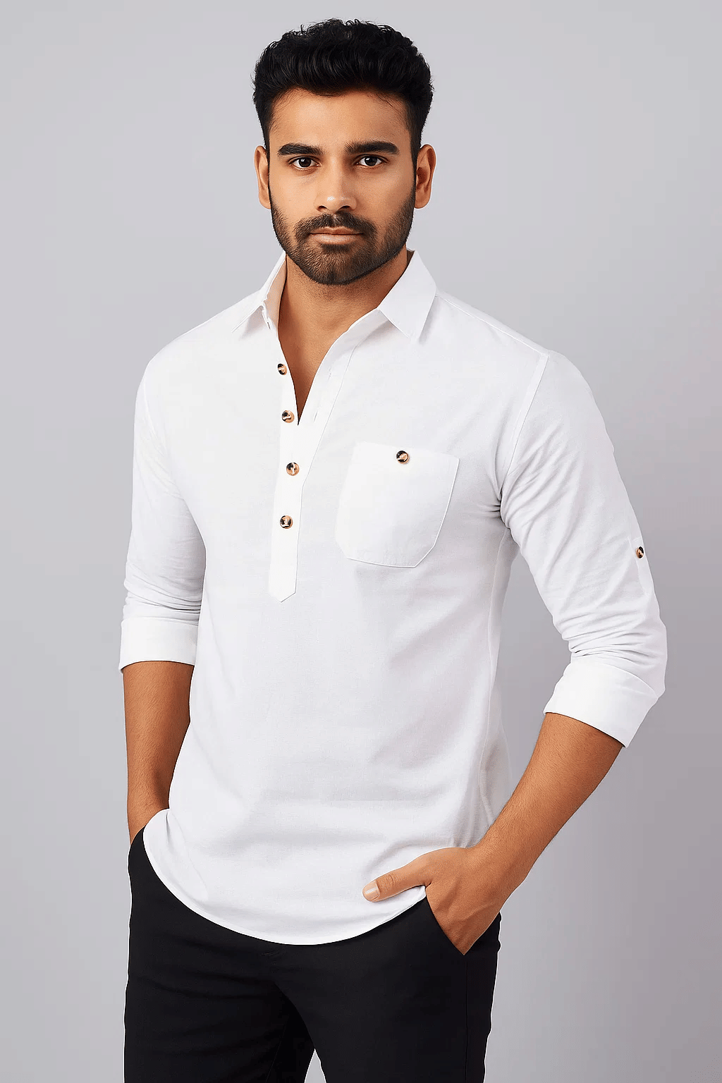    			CROWNTAIL White Cotton Men's Regular Kurta ( Pack of 1 )
