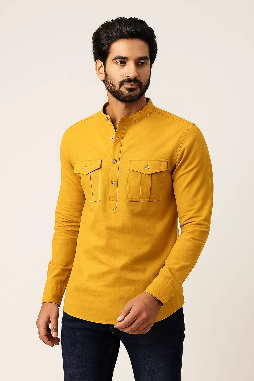 CROWNTAIL Yellow Cotton Men's Regular Kurta ( Pack of 1 ) CROWNTAIL Yellow Cotton Men's Regular Kurta ( Pack of 1 )