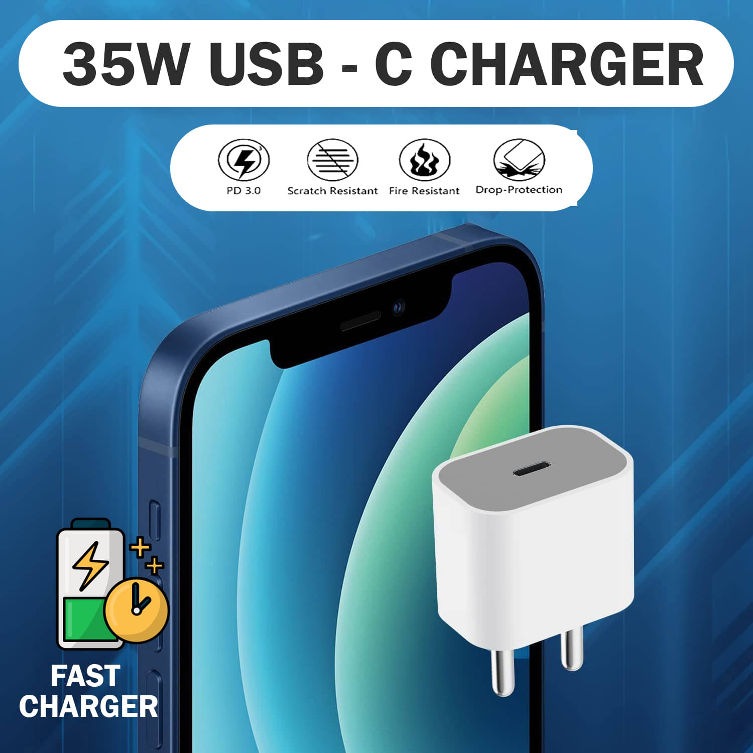     			Compact 35W Fast Charger | USB-C PD & QC 3.0 | Port Wall Adapter for Universal Use