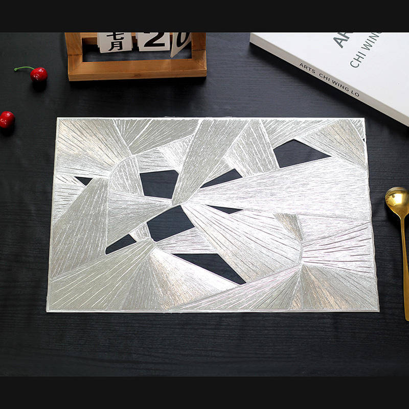     			Dakshya Industries PVC Floral Rectangle Table Mats ( 45 cm x 30 cm ) Pack of 2 - Silver