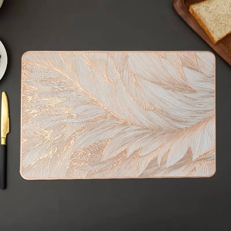 Dakshya Industries PVC Floral Rectangle Table Mats ( 45 cm x 30 cm ) Pack of 4 - Gold