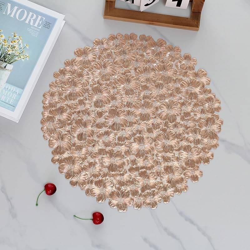     			Dakshya Industries PVC Floral Round Table Mats ( 38 cm x 38 cm ) Pack of 2 - Copper