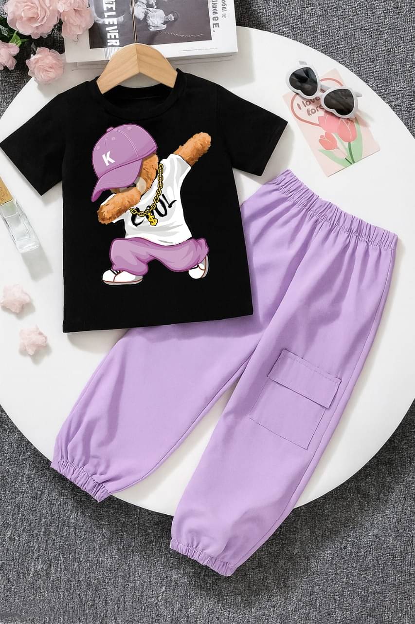 FABOZA Pack of 1 Boys Cotton Blend T-Shirt & Pants Set ( Purple ) FABOZA Pack of 1 Boys Cotton Blend T-Shirt & Pants Set ( Purple )