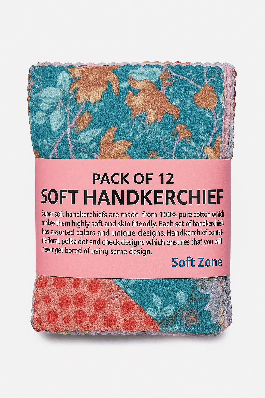     			Global  Ladies Soft  Handkerchief, Multicolour, Pack of 12 - Multiprints