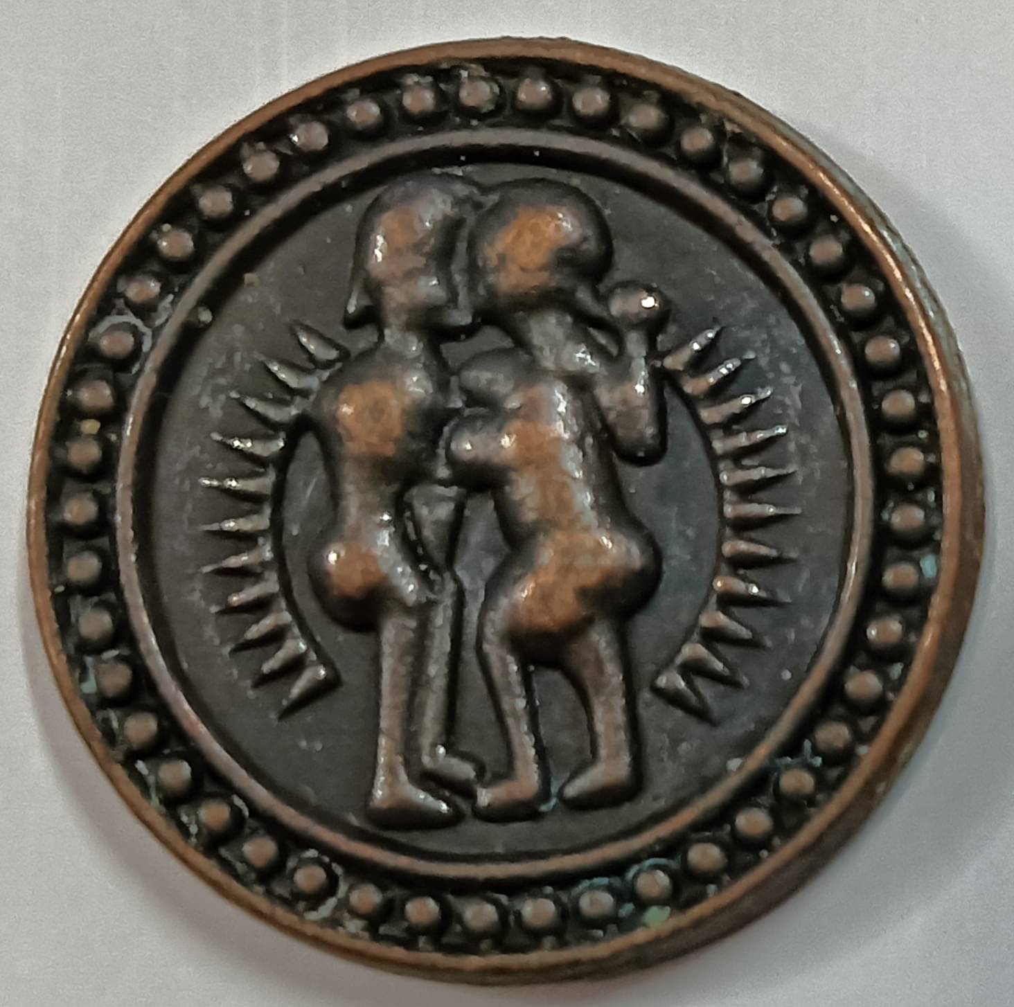 INDIA ANCIENT TIMES GEMINI ZODIAC COPPER COIN     			INDIA ANCIENT TIMES GEMINI ZODIAC COPPER COIN